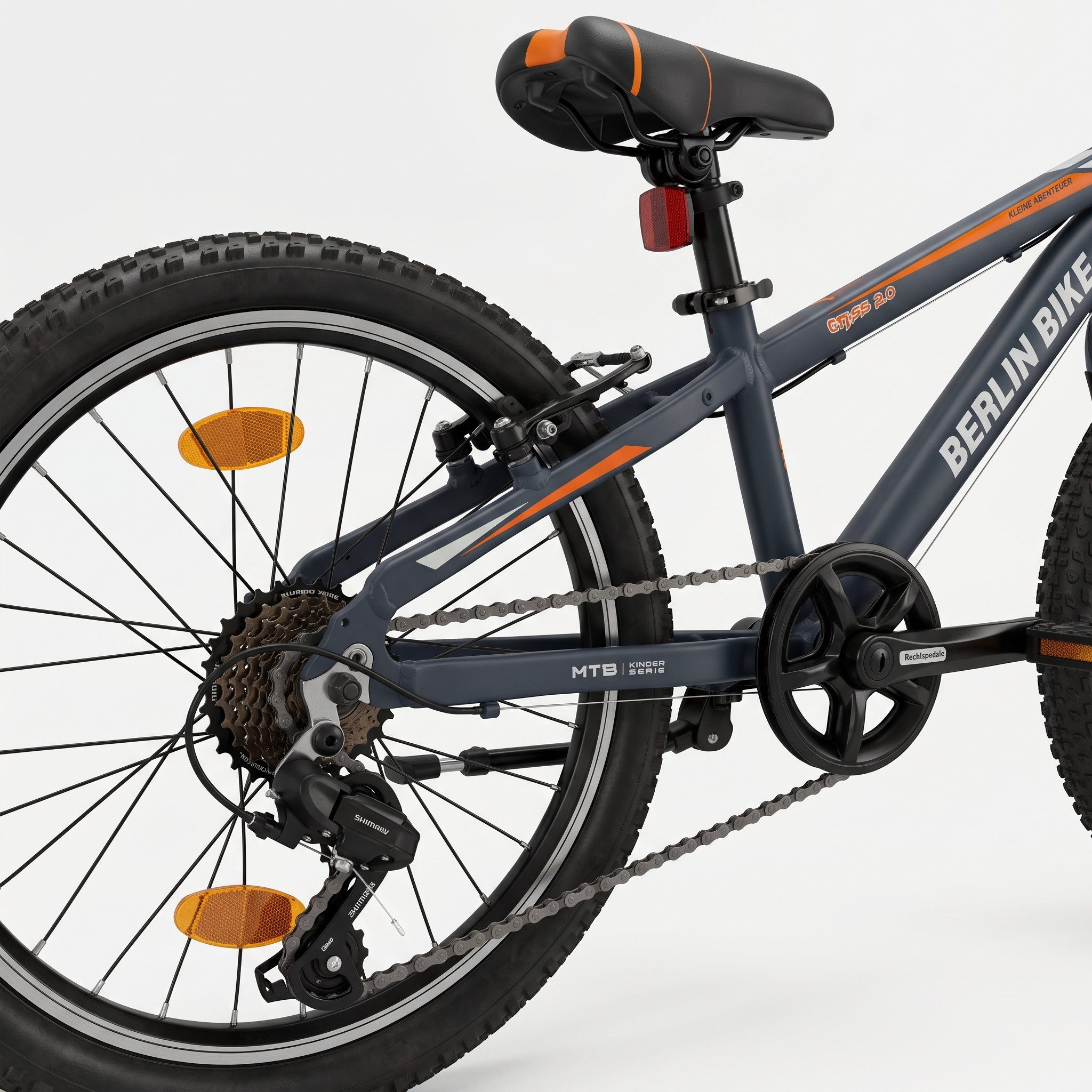 BERLIN BIKE Kinderfahrrad 20 Zoll MTB Kid Grizz Serien, leichtes Aluminiumrahmen, 7 Gang Shimano RD-TY200 Schaltwerk, Kettenschaltung, Mitwachsend dank höhenverstellbarem Sattel und Lenker