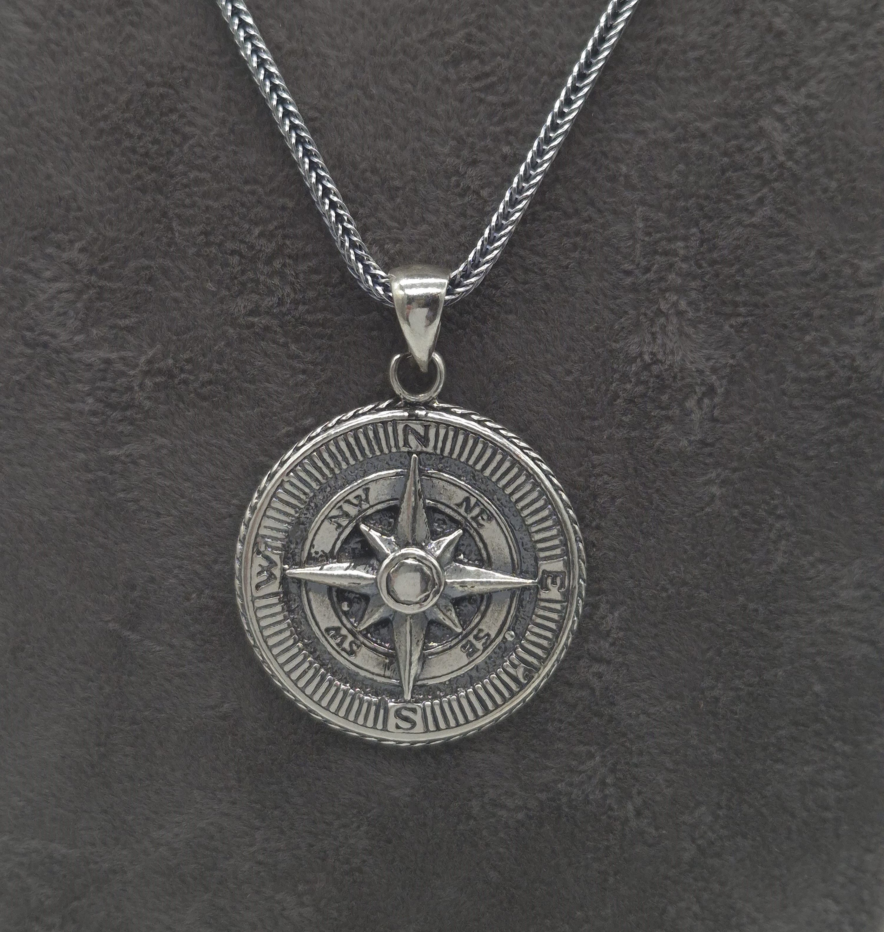 NAHLE Kette mit Anhänger Herren Damen Silber Panzerkette Kompass 925 Silber Halskette Maritim (2-tlg., inkl. Schmuckbox), 925 Silber Kompass - Made in Germany