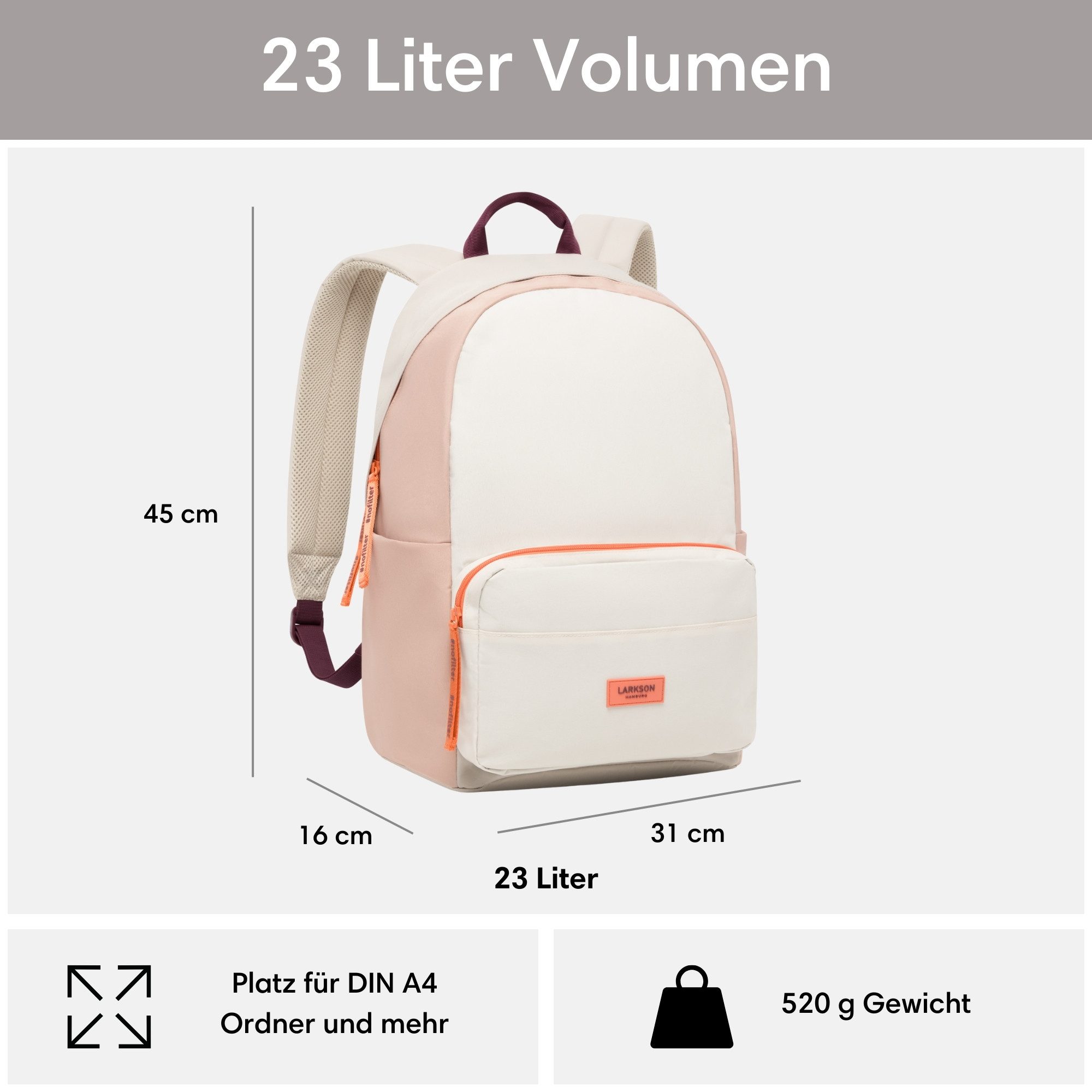 LARKSON Schulrucksack No 3 Rucksack Schule Mädchen Jungen Teenager (1-tlg), Seitentasche, Laptopfach, Wasserabweisend