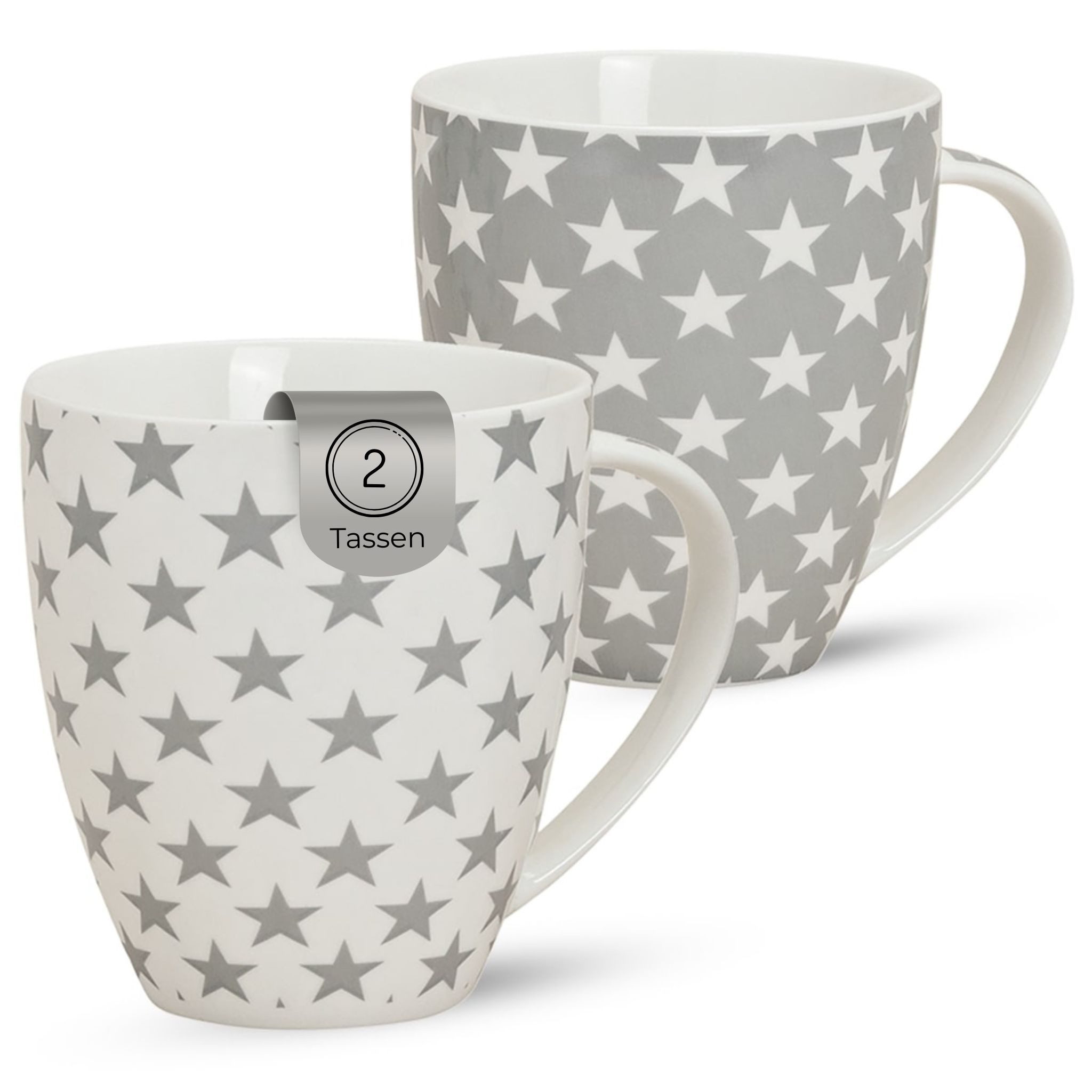 Tasse XXL Kaffeetassen 2er Set aus Porzellan 400ml mit winterlichen Sternen