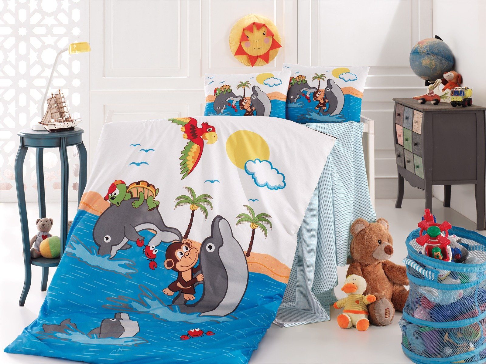 Babybettwäsche Baby Bettwäsche Wendebettwäsche Delphin 100 x 135 cm