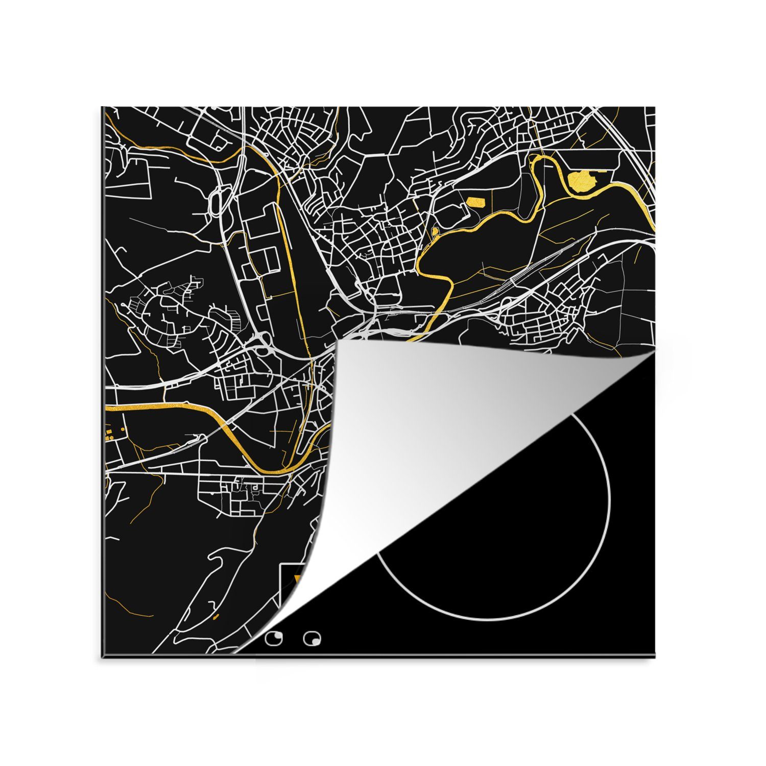 MuchoWow Herdblende-/Abdeckplatte Gold - Deutschland - Karte - Stadtplan - Wetzlar, Vinyl, (1 tlg), 78x78 cm, Ceranfeldabdeckung, Arbeitsplatte für küche | Herdabdeckplatten