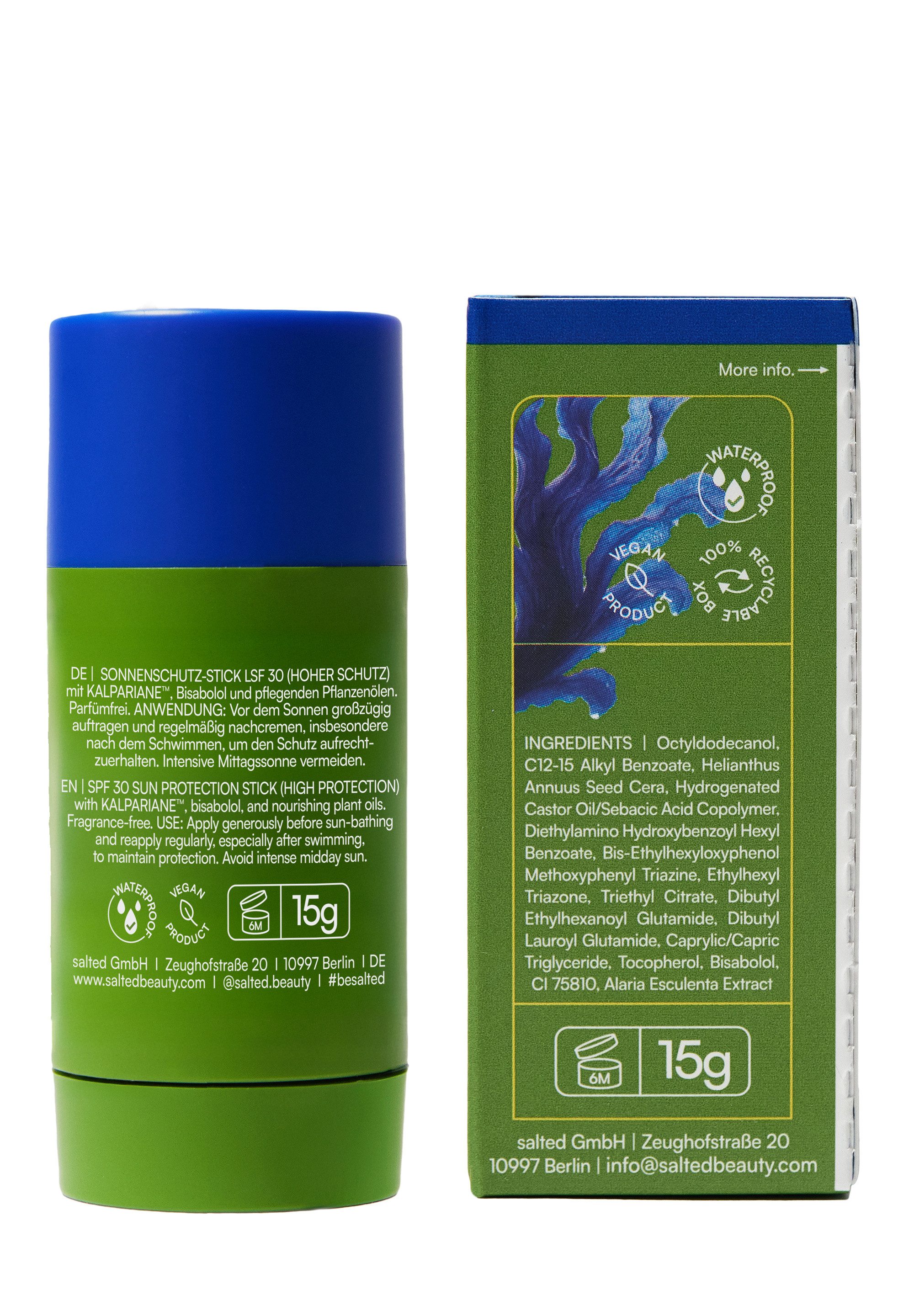 salted. Sonnenschutzcreme LSF 30 Sonnenschutz-Stick Sunny Surfer, Sonnenschutz-Stick LSF 30 (Hoher Schutz) mit Kalpariane und Bisabolol