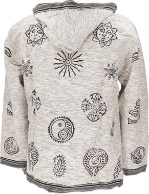 Guru-Shop Sweater Goa Kapuzenshirt, Baja Hoodie - hellgrau Hippie, Ethno Style, alternative Bekleidung