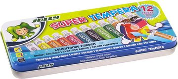 Malpalette Tempera Farben, 12 verdünnbare Flüssigfarben (12x7,5ml), in komfortabler Metallbox
