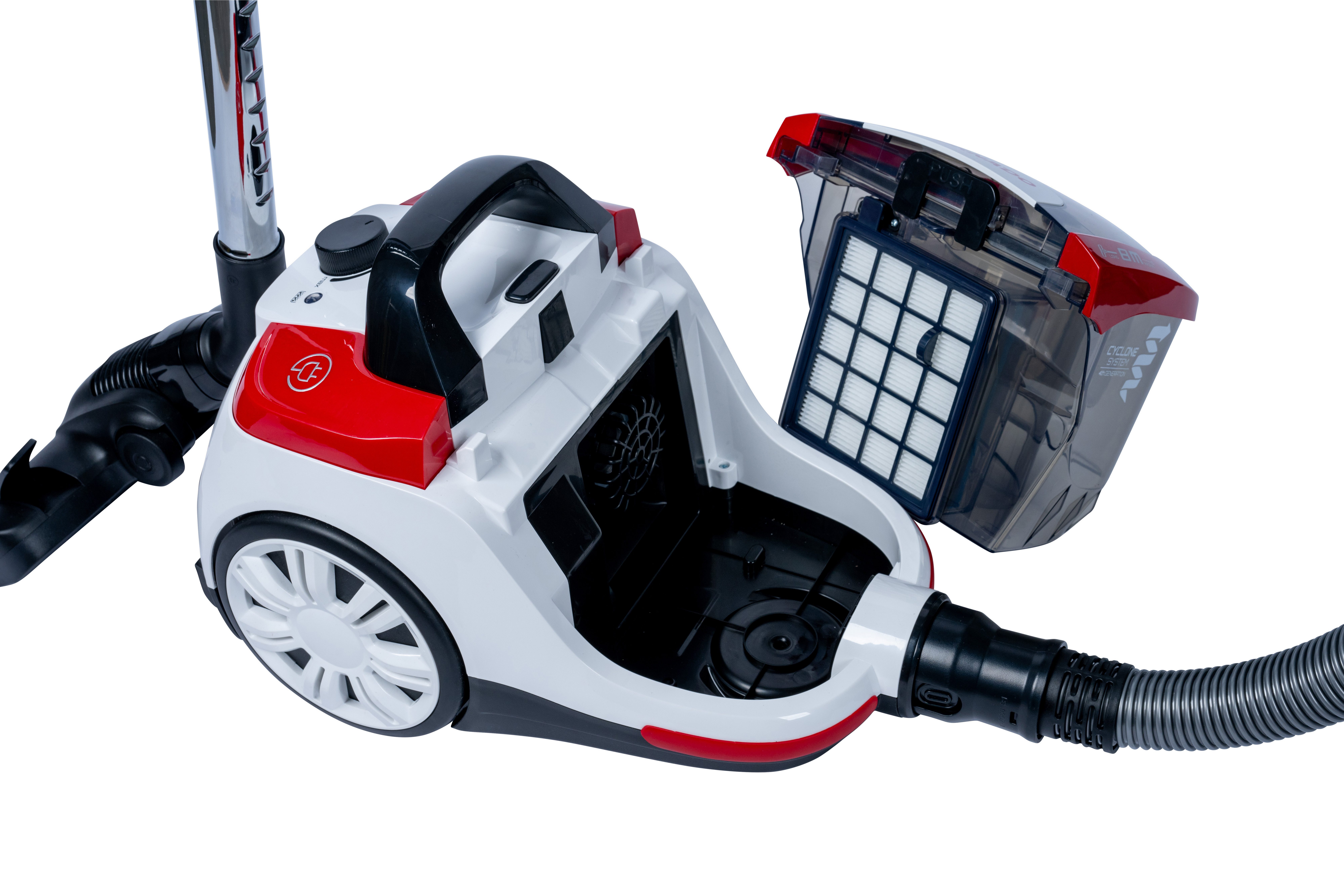 Tornado Bodenstaubsauger Staubsauger Beutellos Rot/Weiß, 800,00 W, Beutellos, höhenverstellbares Saugrohr, verschiedene Aufsätze
