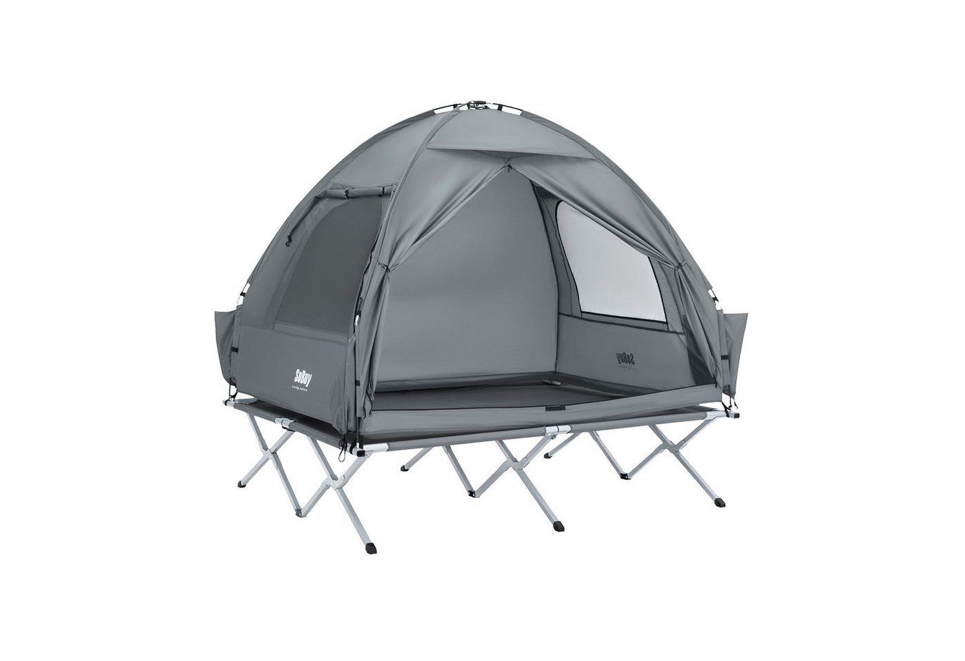 SoBuy Feldbett OGS32-II, Vorzelt Wasserdichtes Campingbett Campingliege Familienzelt Feldbett mit Zelt für 1-2 Personen, Campingmatratze für 1-2 Personen
