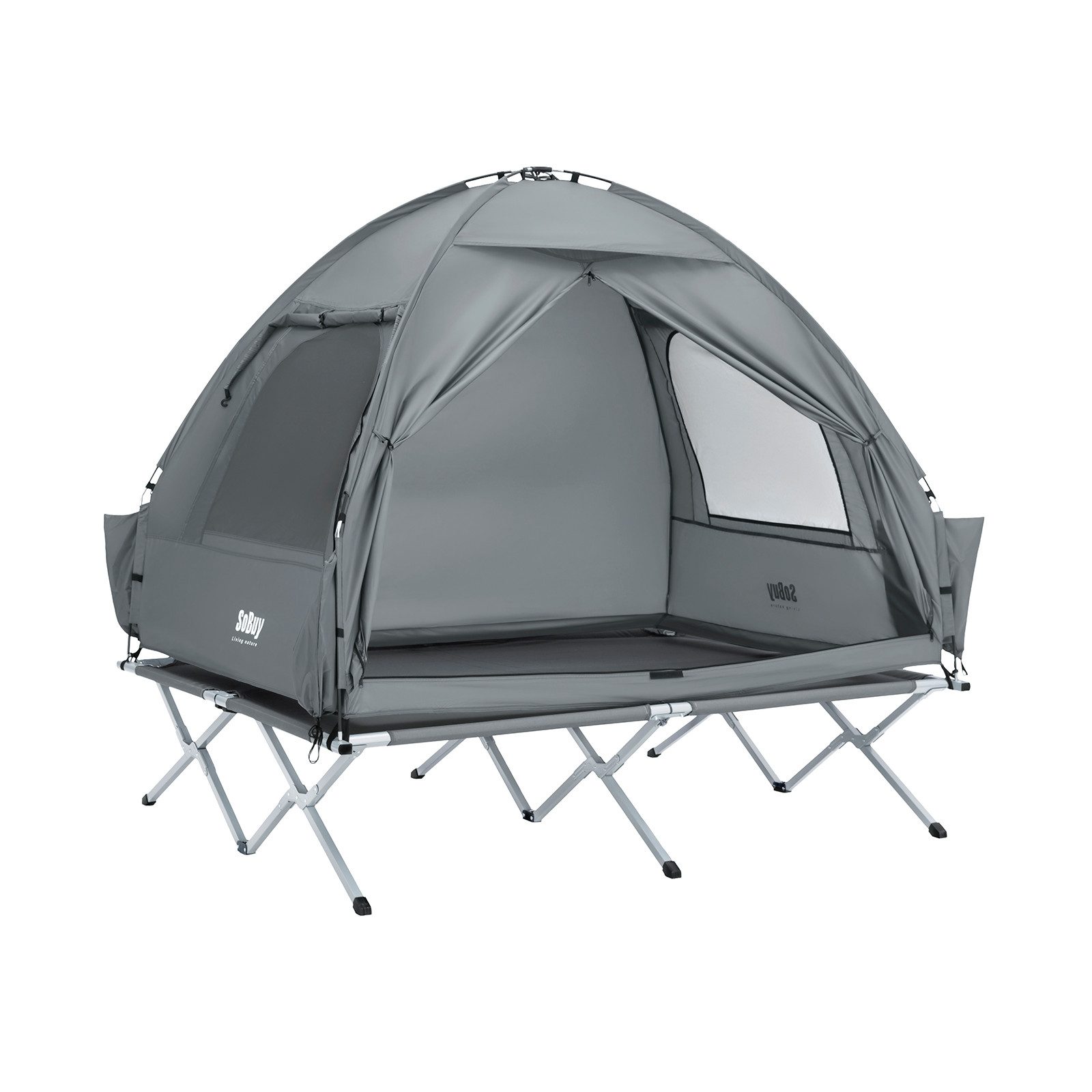 SoBuy Feldbett OGS32, Vorzelt Wasserdichtes Campingbett Campingliege Familienzelt Feldbett mit Zelt 1/2 Personen 7in1 Wurfzelt mit Luftpumpe,Campingzelt