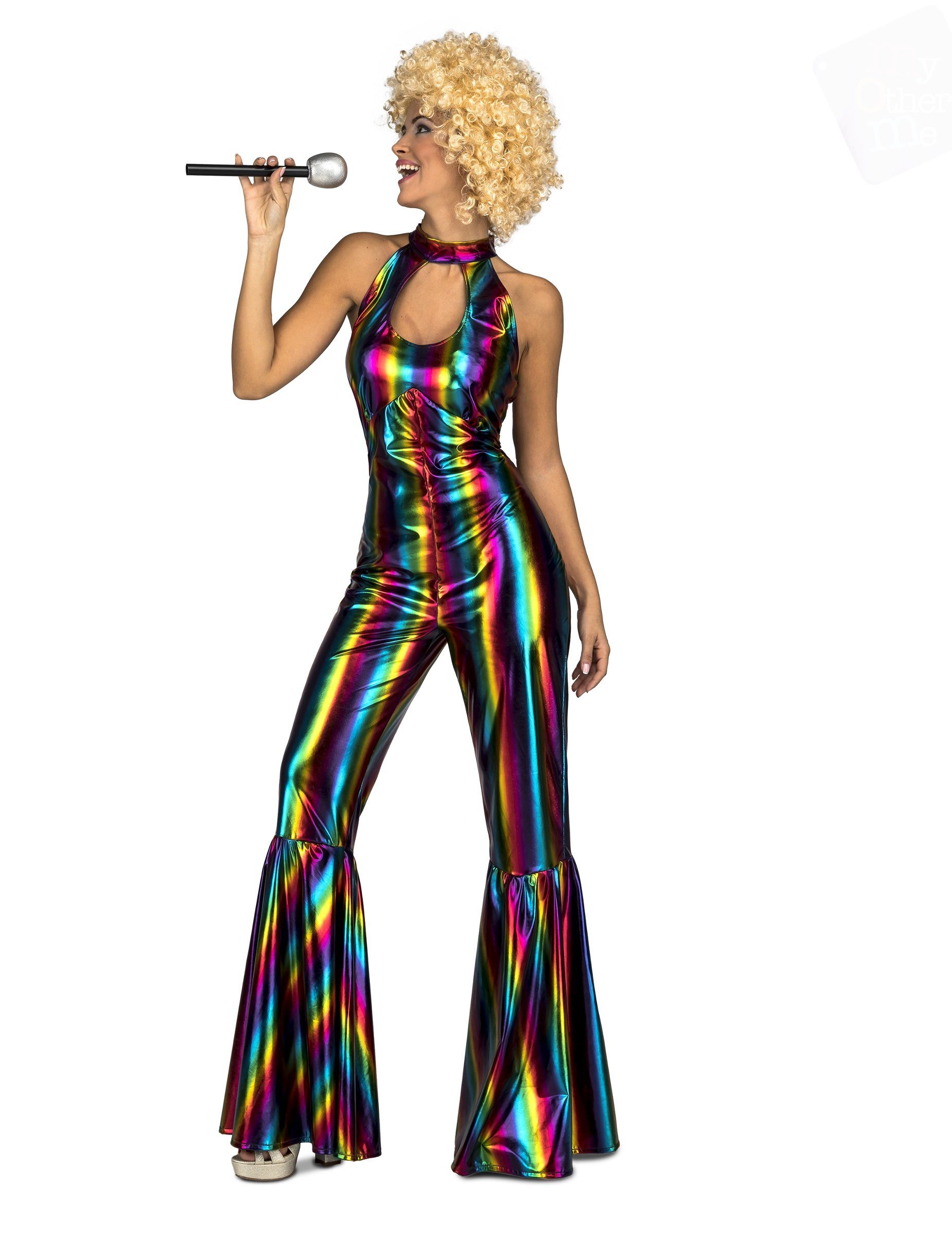 Viving Costumes Kostüm Stylisches Regenbogen-Discokostüm für Damen bunt