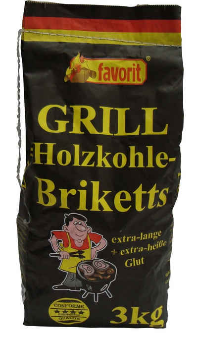 favorit Elektro-Grillanzünder Favorit Grill-Brikett 3 kg für Holzkohlegrill, Grillkohle aus Holzkohlestaub