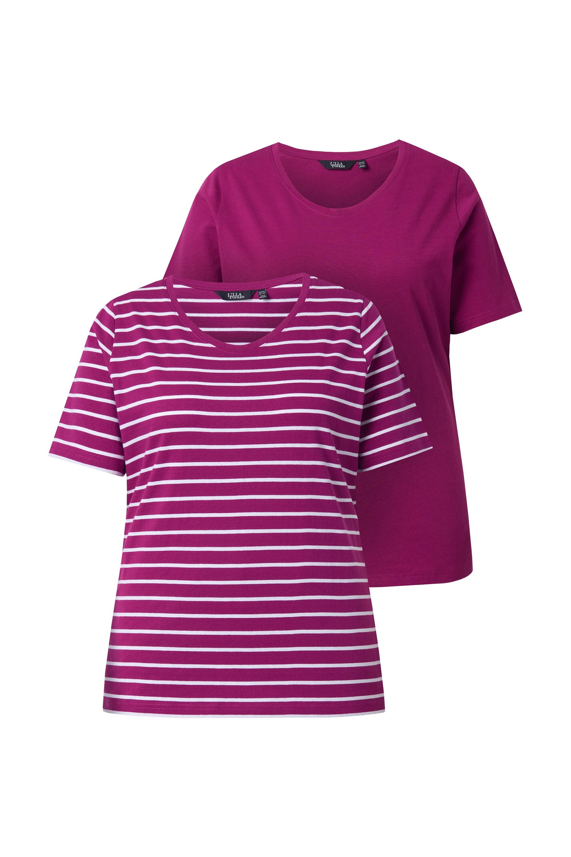 Ulla Popken T-Shirt T-Shirts 2er-Pack uni/Streifen V-Ausschnitt