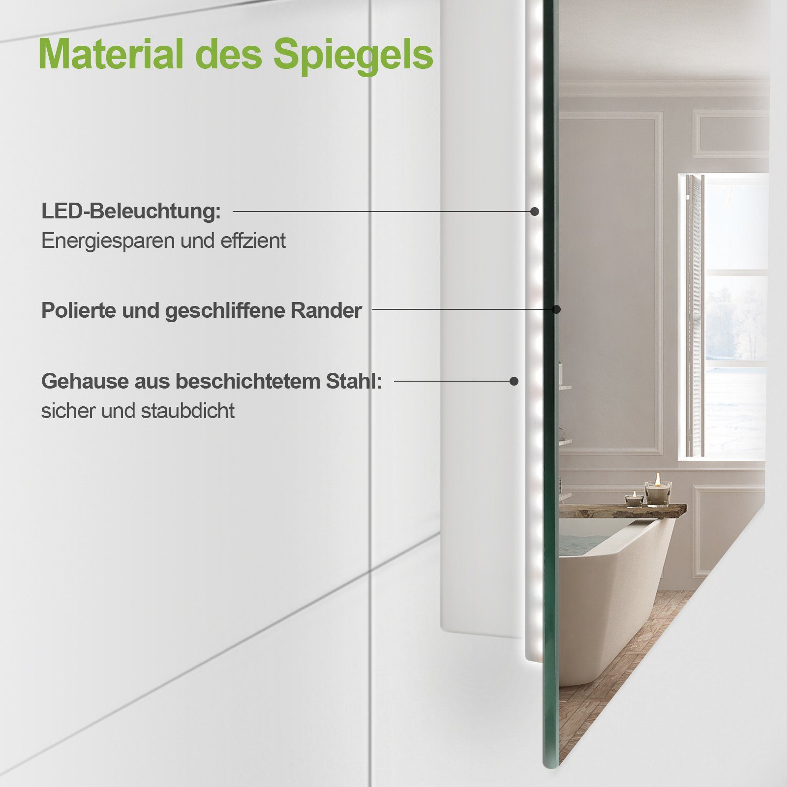 Badspiegel LED mit S'AFIELINA Badspiegel Wandschalter,Warmweiß Beleuchtung Wandmontage Energiesparend, Wandspiegel Lichtspiegel 3000K,Energiesparend,