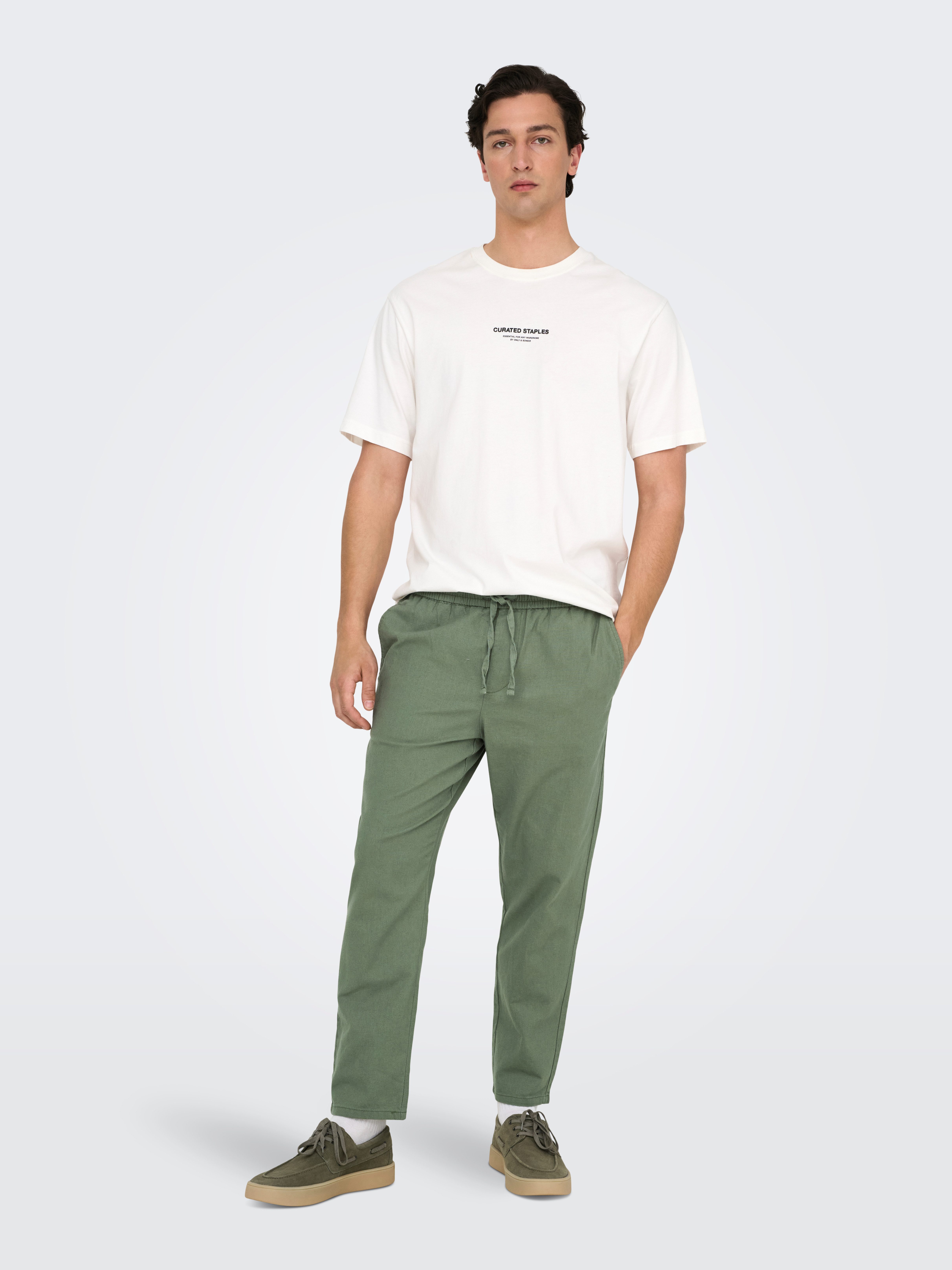 ONLY & SONS Schlupfhose ONSLINUS CROP 0007 COT LIN PNT NOOS Baumwolle mit Leinen, Gummizug und Kordel