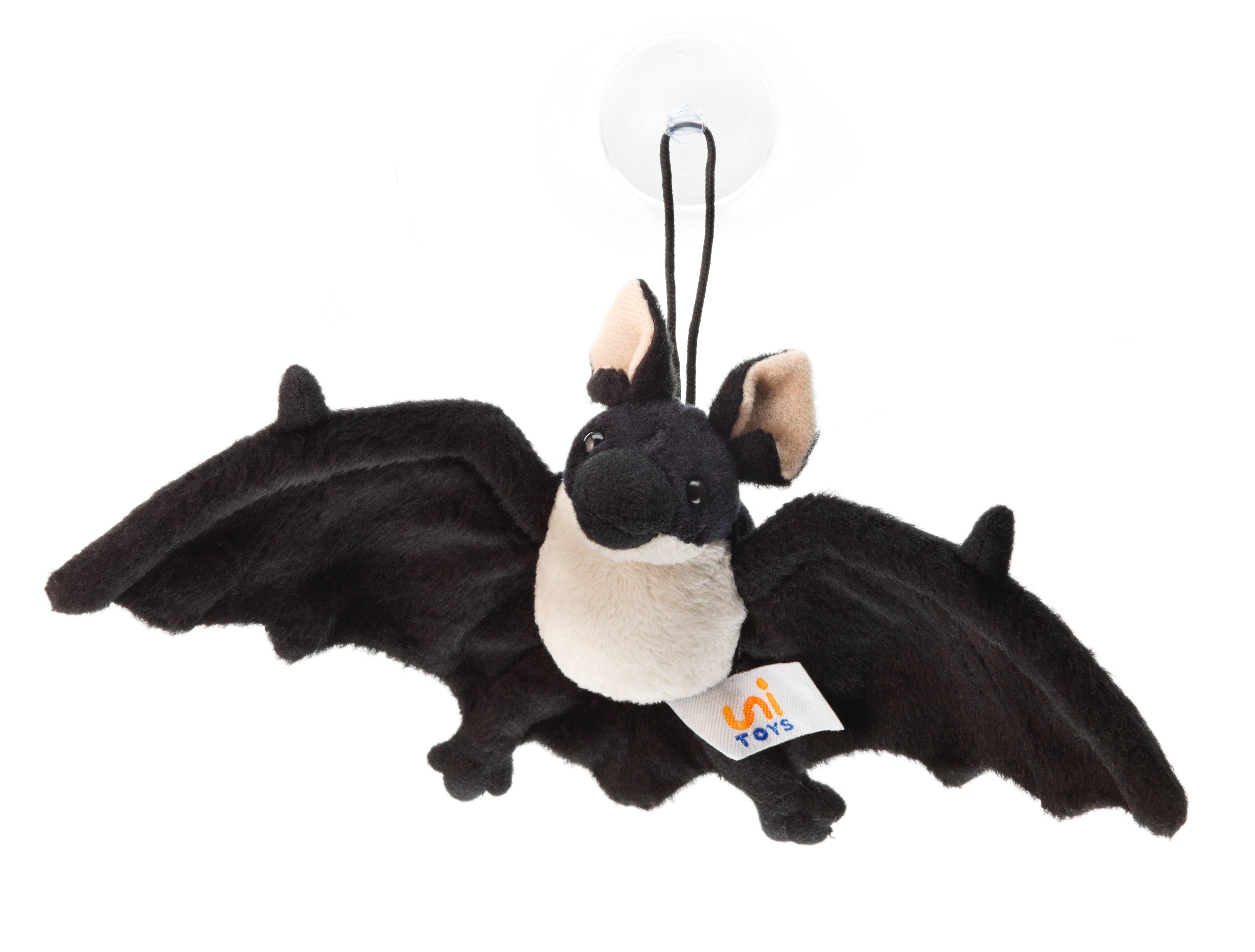 Uni-Toys Kuscheltier Fledermaus - braun oder schwarz - mit Saugnapf - 23 cm - Plüschtier, zu 100 % recyceltes Füllmaterial schwarz-weiß