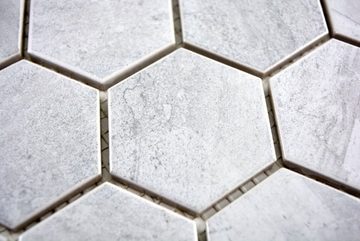 Mosani Mosaikfliesen Sechseck Mosaik Fliese Keramik Travertin grau matt Küche Bad Wand