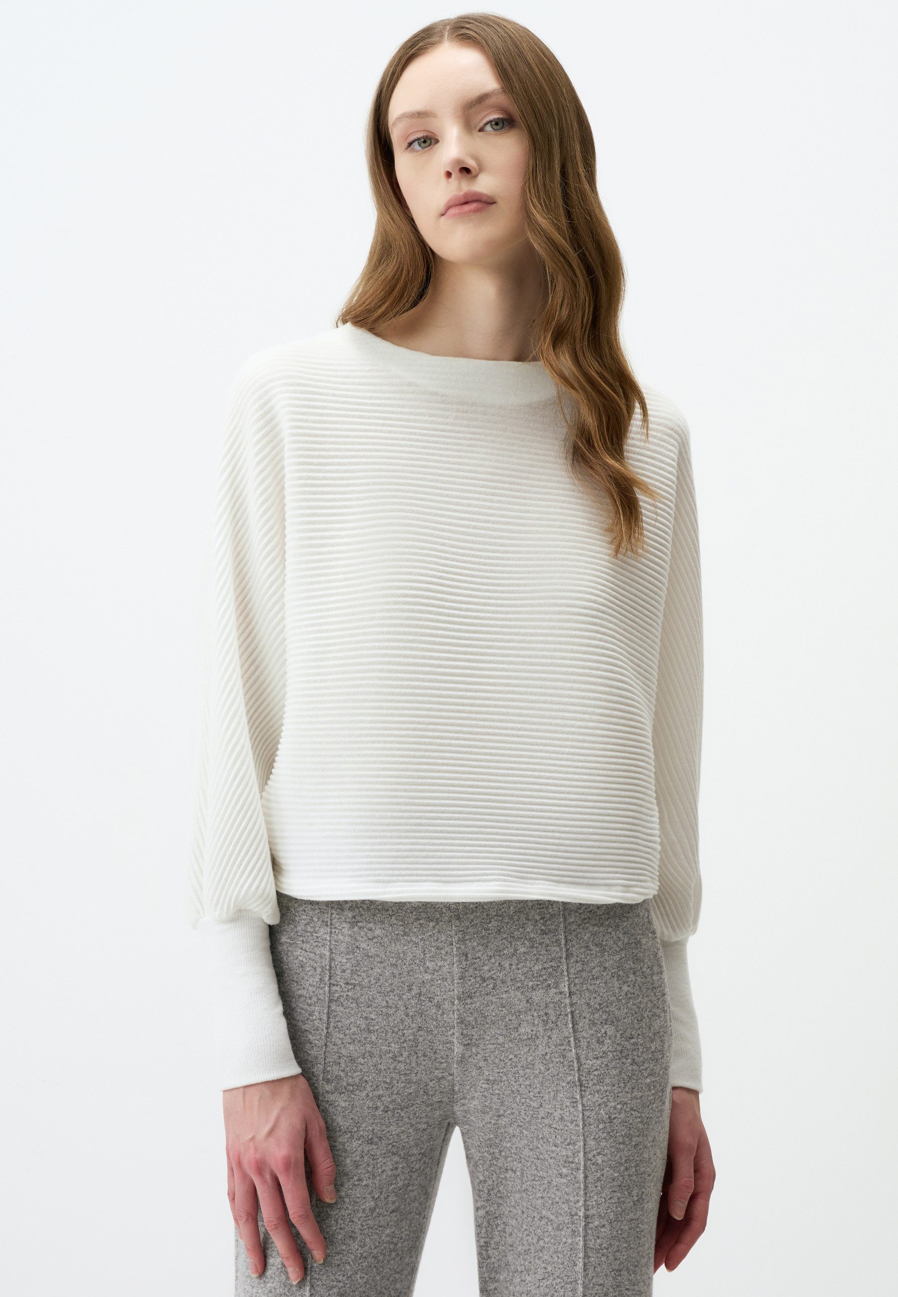 Strickpullover Rundhalsausschnitt Entspannte Passform Fledermausärmel Strick Pullover