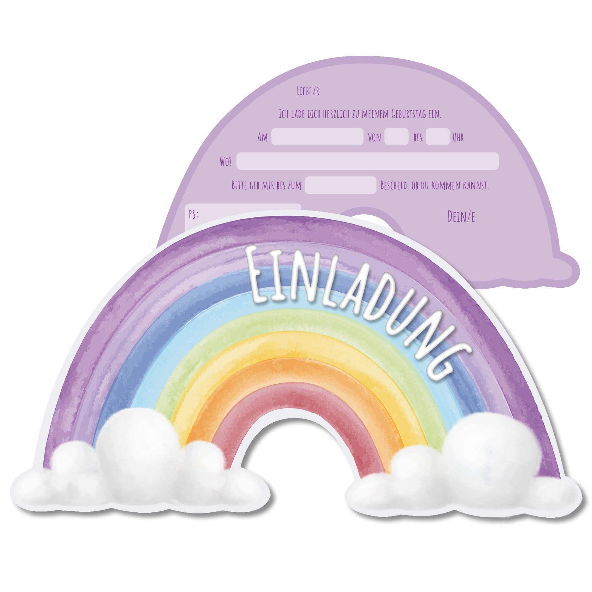 CUPCAKES & KISSES Einladungskarten 12x Regenbogen Einladungskarten Kindergeburtstag für Kinder, Regenbogen