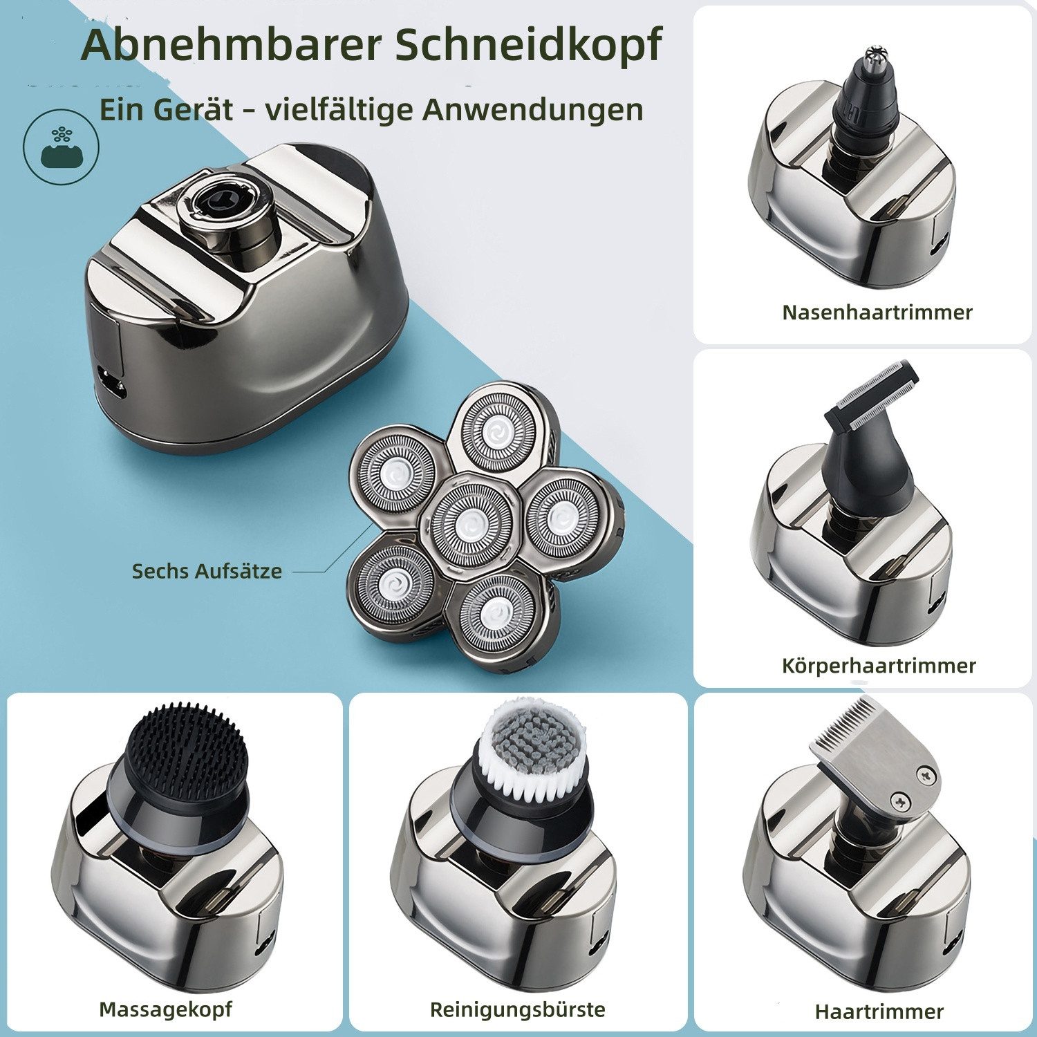Scttomon Elektrorasierer LK-8820, Aufsätze: 1, Langhaartrimmer, Haarschneider, Multifunktions Trimmer mit 6D-Floatkopf, Wet&Dry 6 IN 1 – Bild 2 von 5
