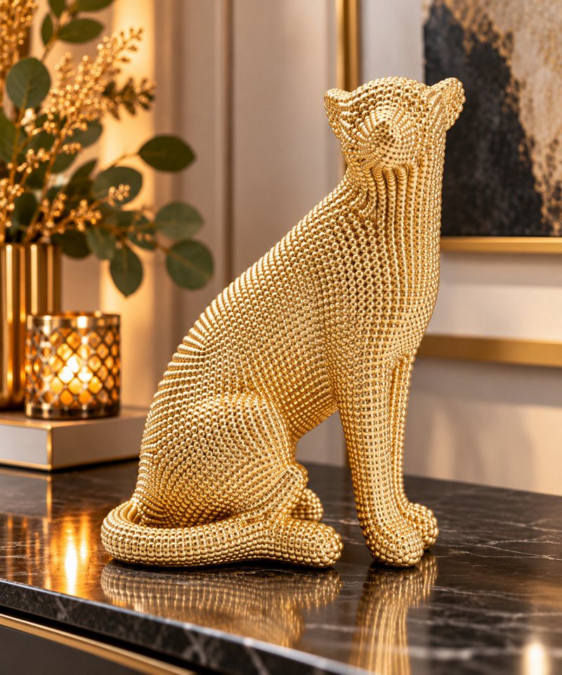 MF Tierfigur Dekofigur Majestic Leopard Gold 23x29 cm Luxuriöse Skulptur aus Resin (1 St)