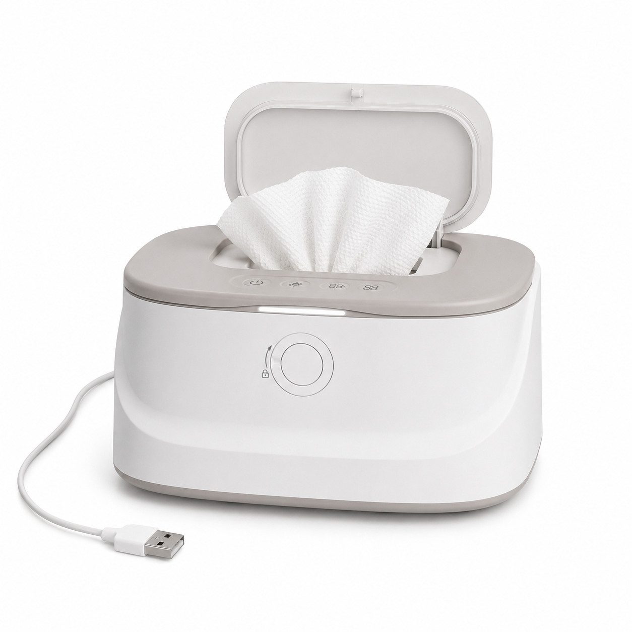 Tekoo Feuchttücherbox Baby-Feuchttuchwärmer mit 3-stufigem Nachtlicht & USB-Anschlu, 3 Temperaturstufen (50/55/60°C),Top-Heating-Technologie
