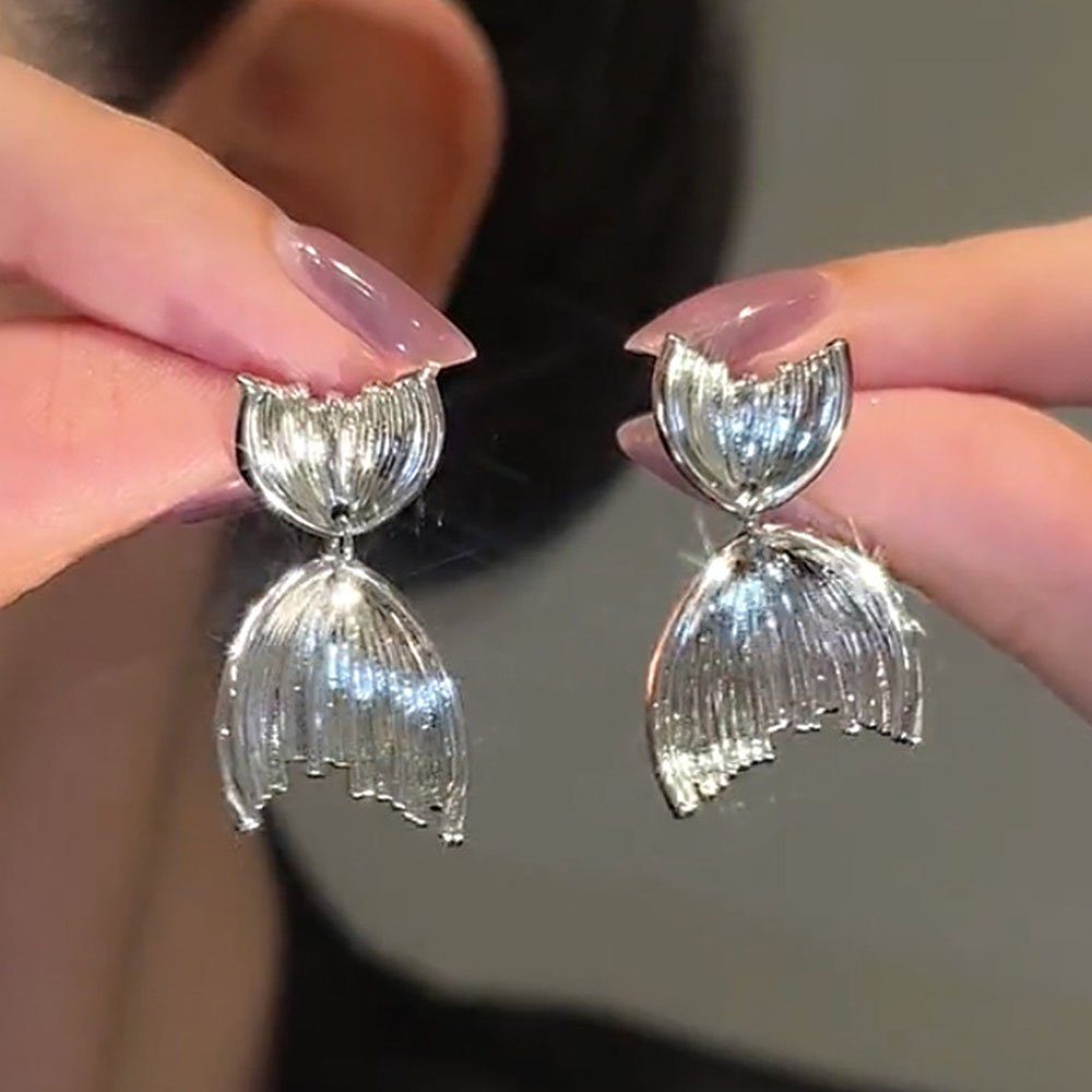 Ohrhänger für Haiaveng Fischschwanz-Ohrringe Metall Paar Damen, Fischschwanz-Ohrringe Silber
