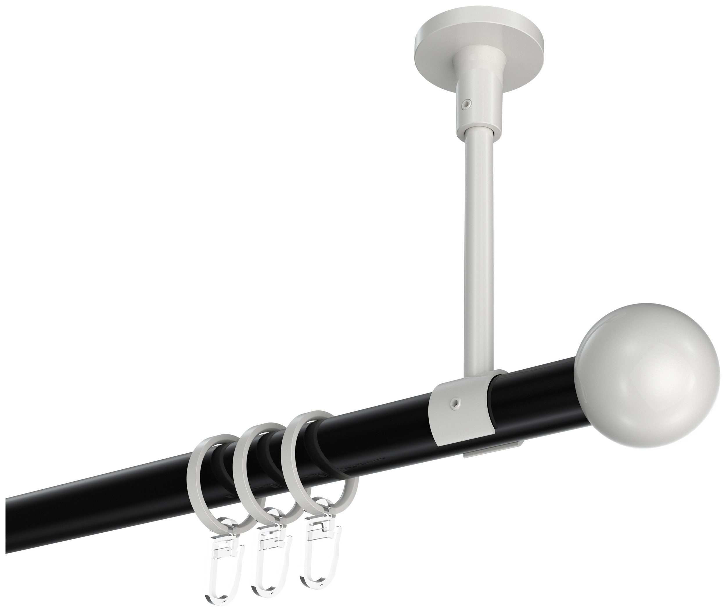 INTERDECO Gardinenstange Sonette Luino, Ø 20 mm, 1-läufig, Fixmaß, kürzbar, Deckenmontage, Metall, Schwarz / Weiß / Bicolor