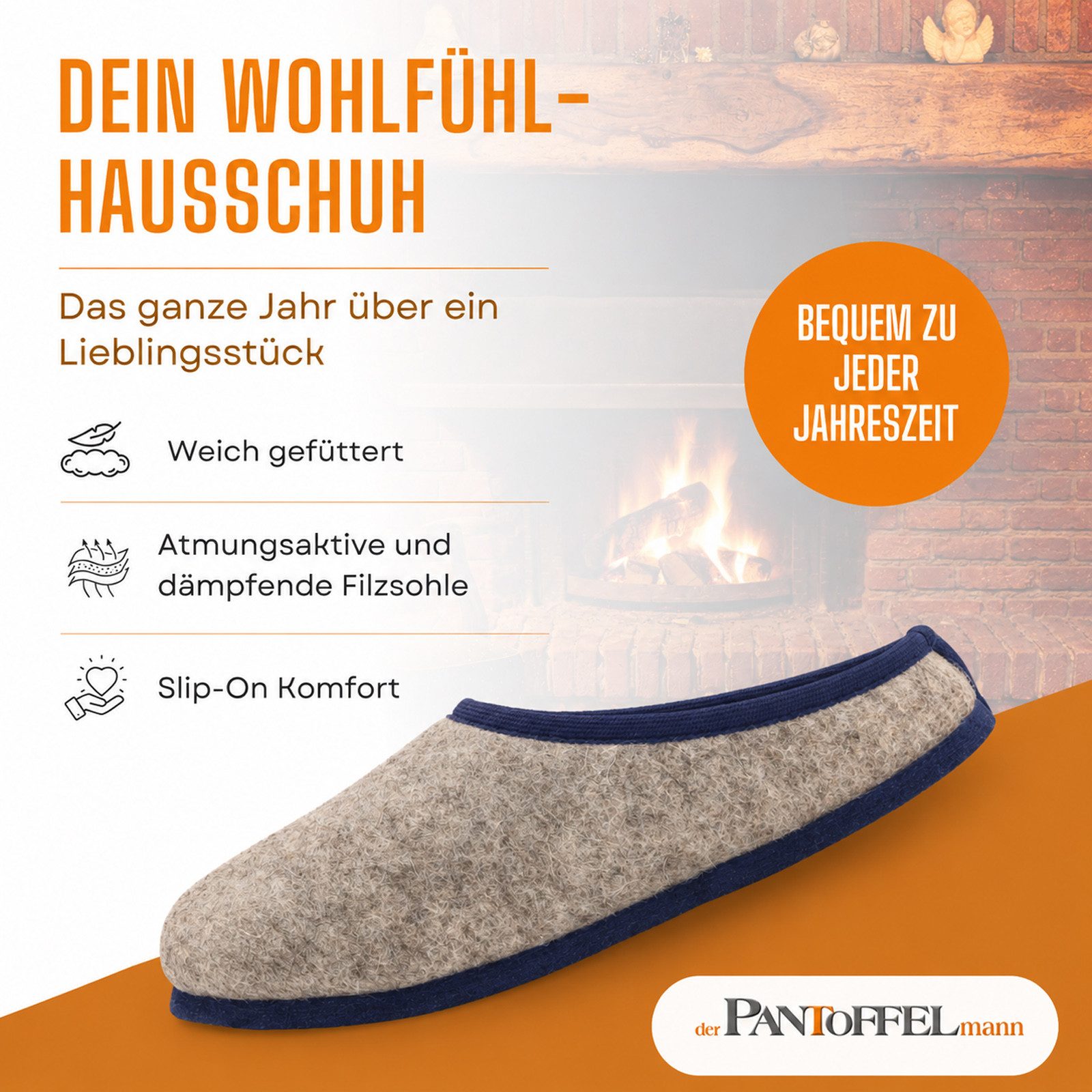 Pantoffelmann Wollfilz Pantoffel warme Filzpantoffeln Herren Damen Winter Hausschuh Pantoffel (1 Paar) Filzpantoffeln, Gästepantoffel besonders leicht