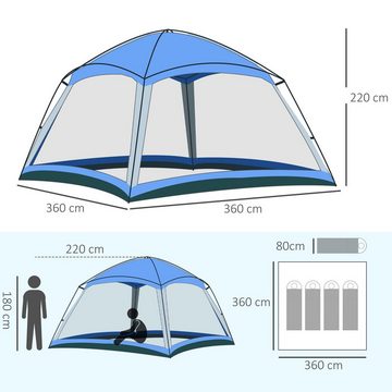 Outsunny Faltzelt Camping Zelt, Camping Zelt 8 Personen Zelt Familienzelt 2 Fenster Glasfaser Blau