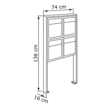 Bravios Briefkasten Briefkastenanlage Base for Four Schwarz