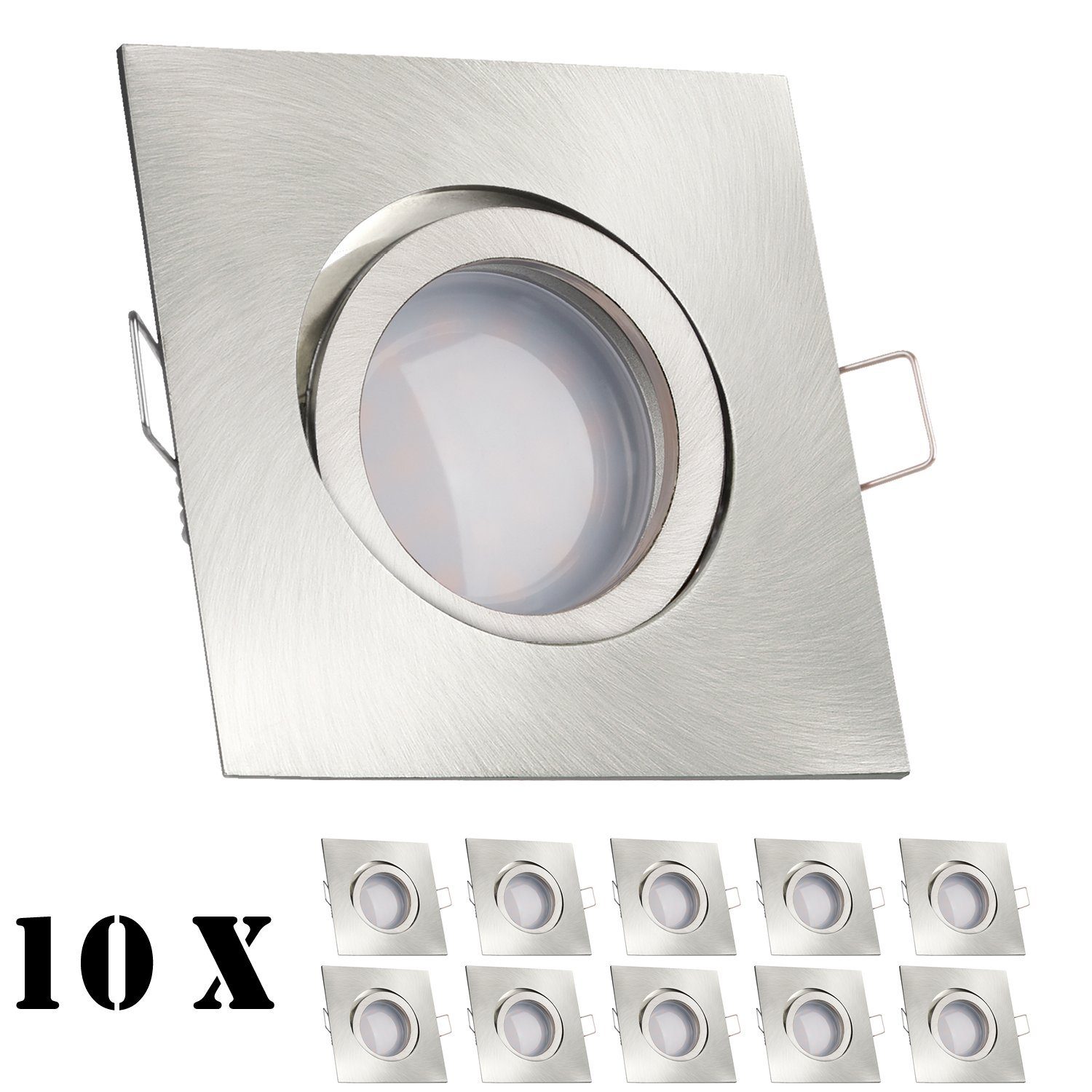 LEDANDO LED Einbaustrahler 10er LED Einbaustrahler Set Silber gebürstet mit LED GU5.3 / MR16 Mark