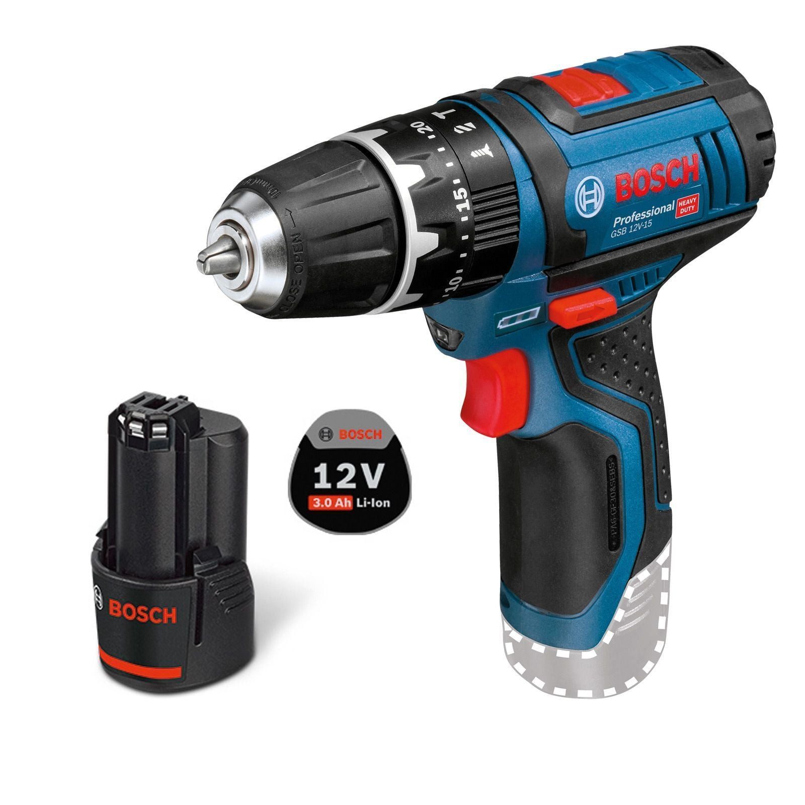 BOSCH Akku-Schlagbohrschrauber Bosch Akku-Schlagbohrschrauber GSB 12V-15 / 1x 3,0 Ah Akku