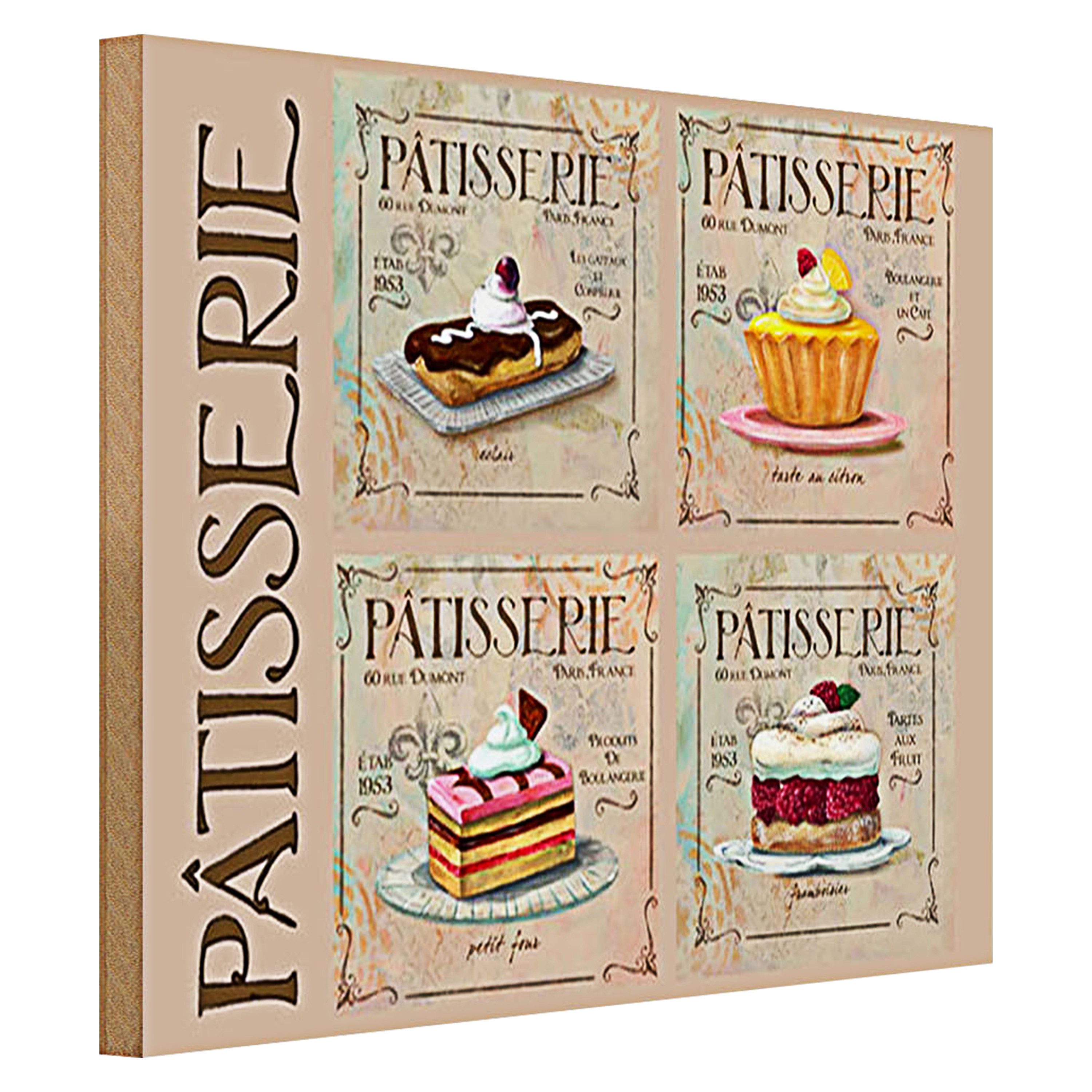 Roomando Holzbild Spruch 40x30cm Patisserie Kuchen Sorte Bäckerei