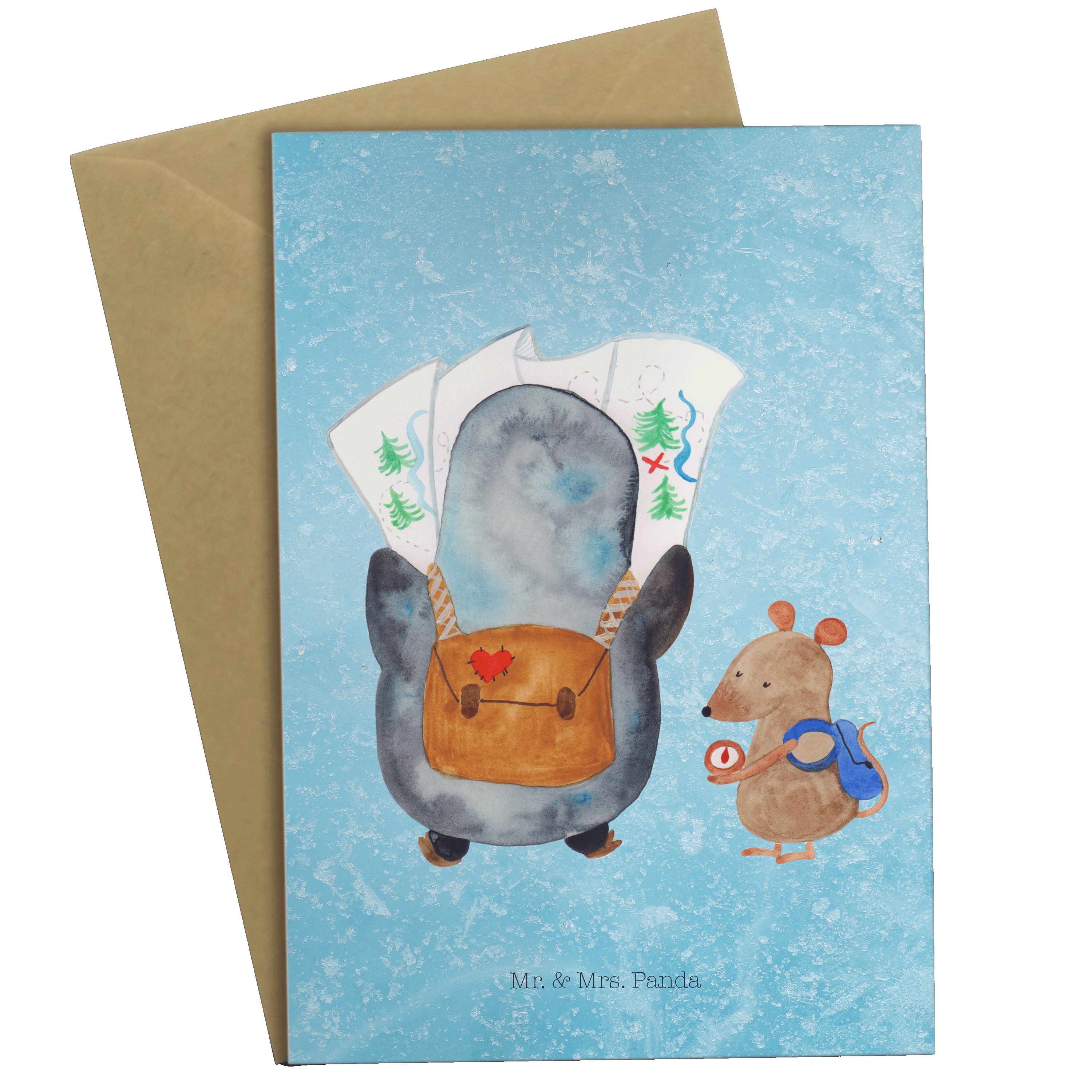Mr. & Mrs. - Panda Grußkarte Geschenk, Abenteuer, Eisblau Klapp Karte, Maus Wanderer Pinguin & 