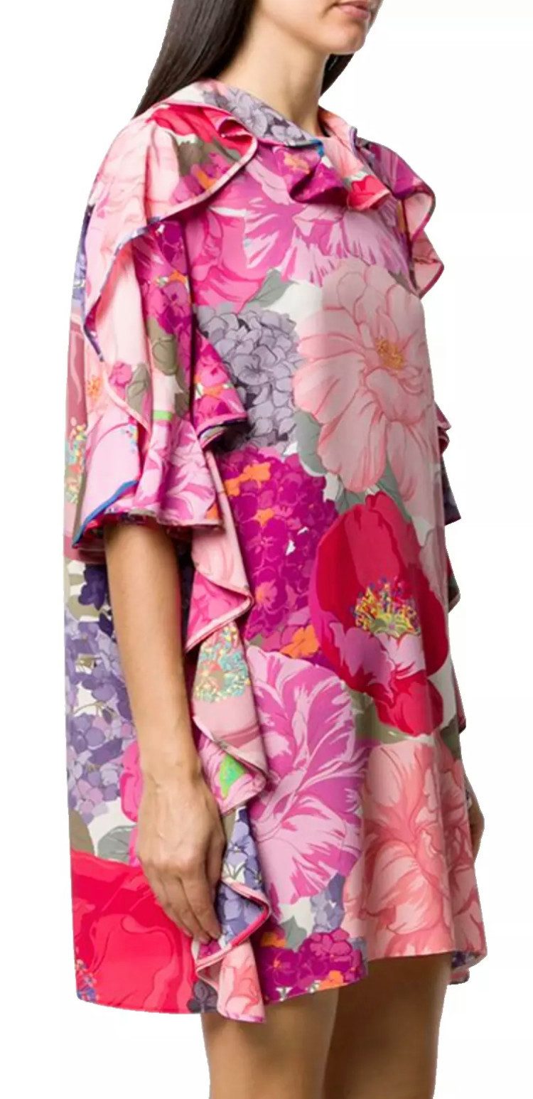 Sommerkleid Bedrucktes Seidenkleid Kleid Seide mit Rüschen