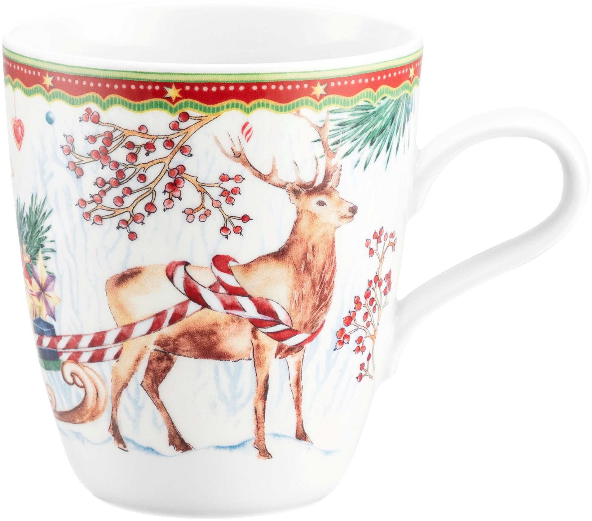 Seltmann Weiden Кружки Life - Hirsch mit Schlitten, 1-tlg., Porzellan, Кружки mit Henkel 0,40 l und weihnachtlichem Dekor