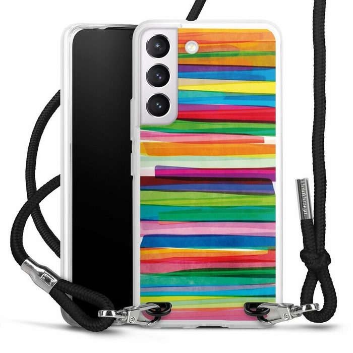 DeinDesign Handyhülle Streifen Wasserfarbe bunt Colorful Stripes1 Samsung Galaxy S22 Handykette Hülle mit Band Case zum Umhängen