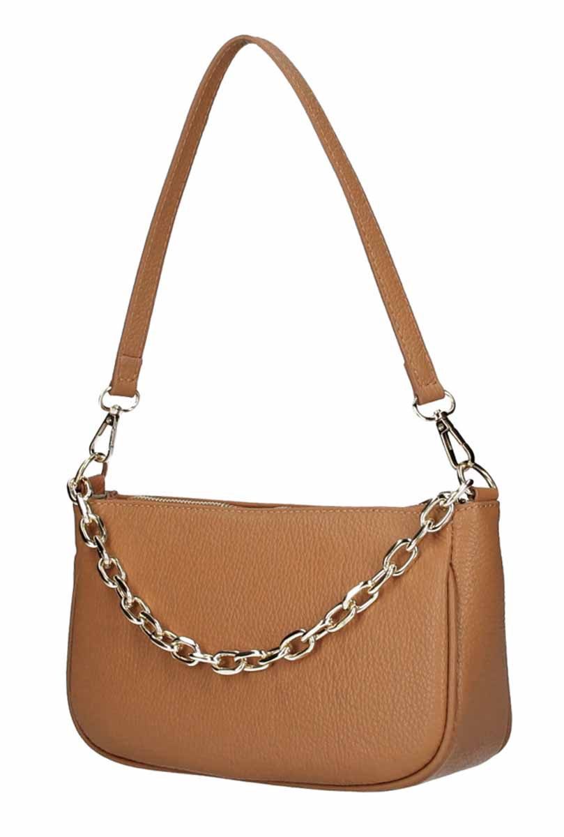 ITALYSHOP24 Schultertasche Made in Italy DAMEN LEDER TASCHE Pochette mit Kette CrossOver City Bag, Handtasche Umhängetasche Clutch Ledertasche Bodybag Schmucktasche