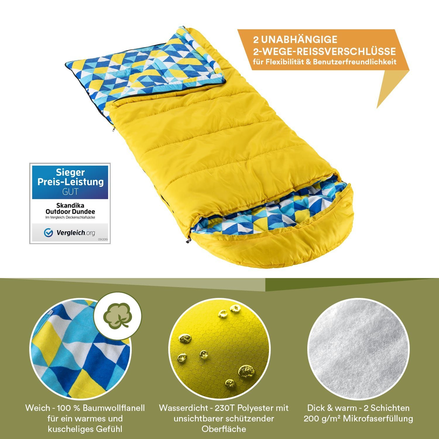 Skandika Kinderschlafsack Dundee Junior, 2-Wege Reißverschluss, günstig online kaufen