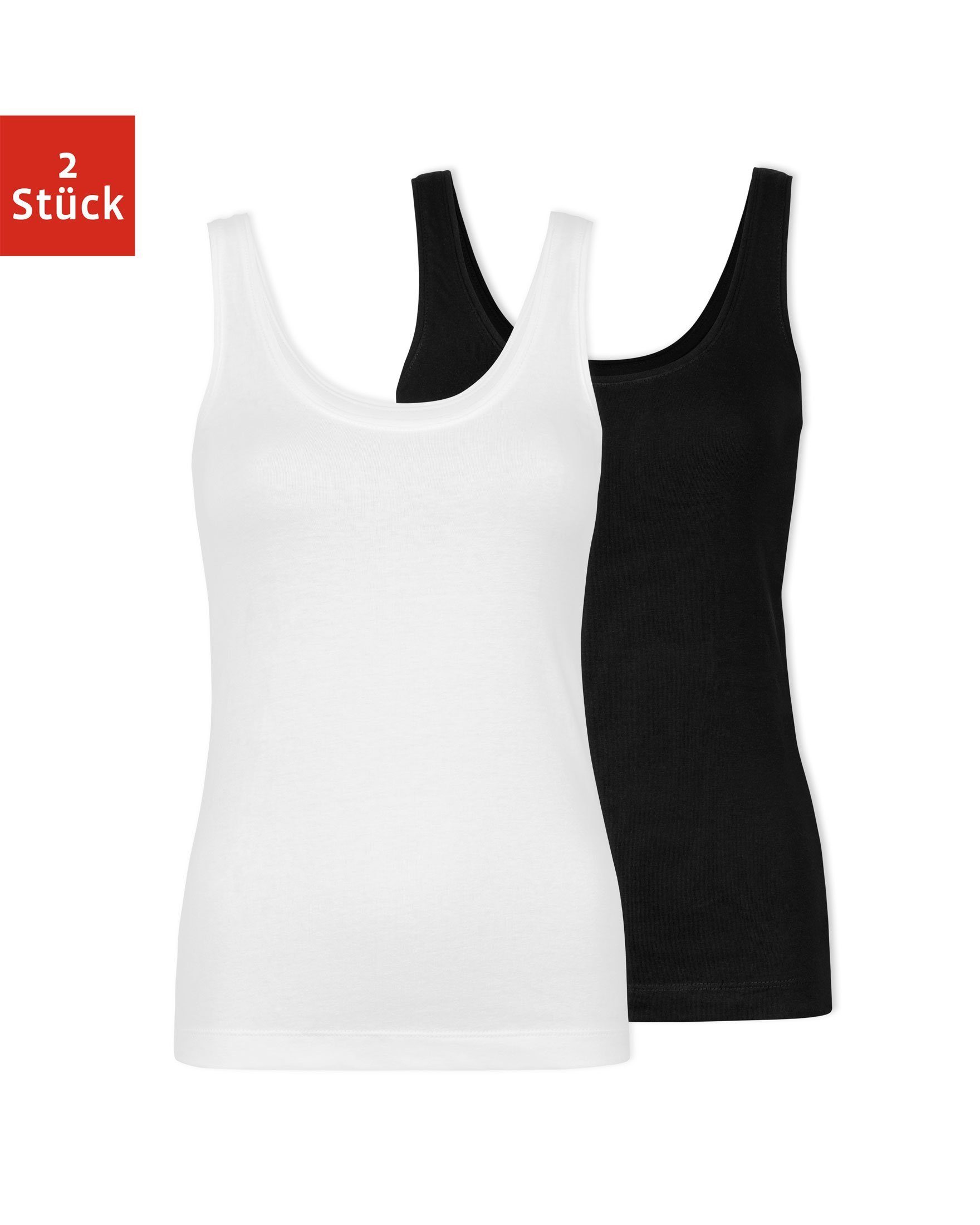 aus Outfit jedes für bequem, Basic Tanktop Trägern breiten Bio-Baumwolle, SNOCKS (2-tlg) Damen Schwarz-Weiß mit perfektes Top