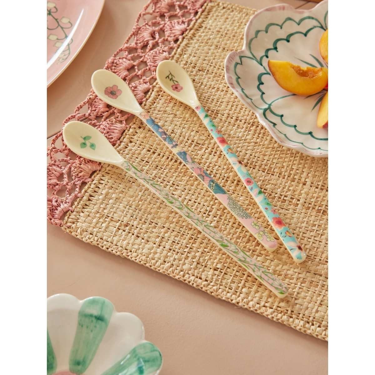 RICE A/S Kaffeelöffel Melamin Löffel Set, 3er Pack, lang, Blumen- & Maritime Motive