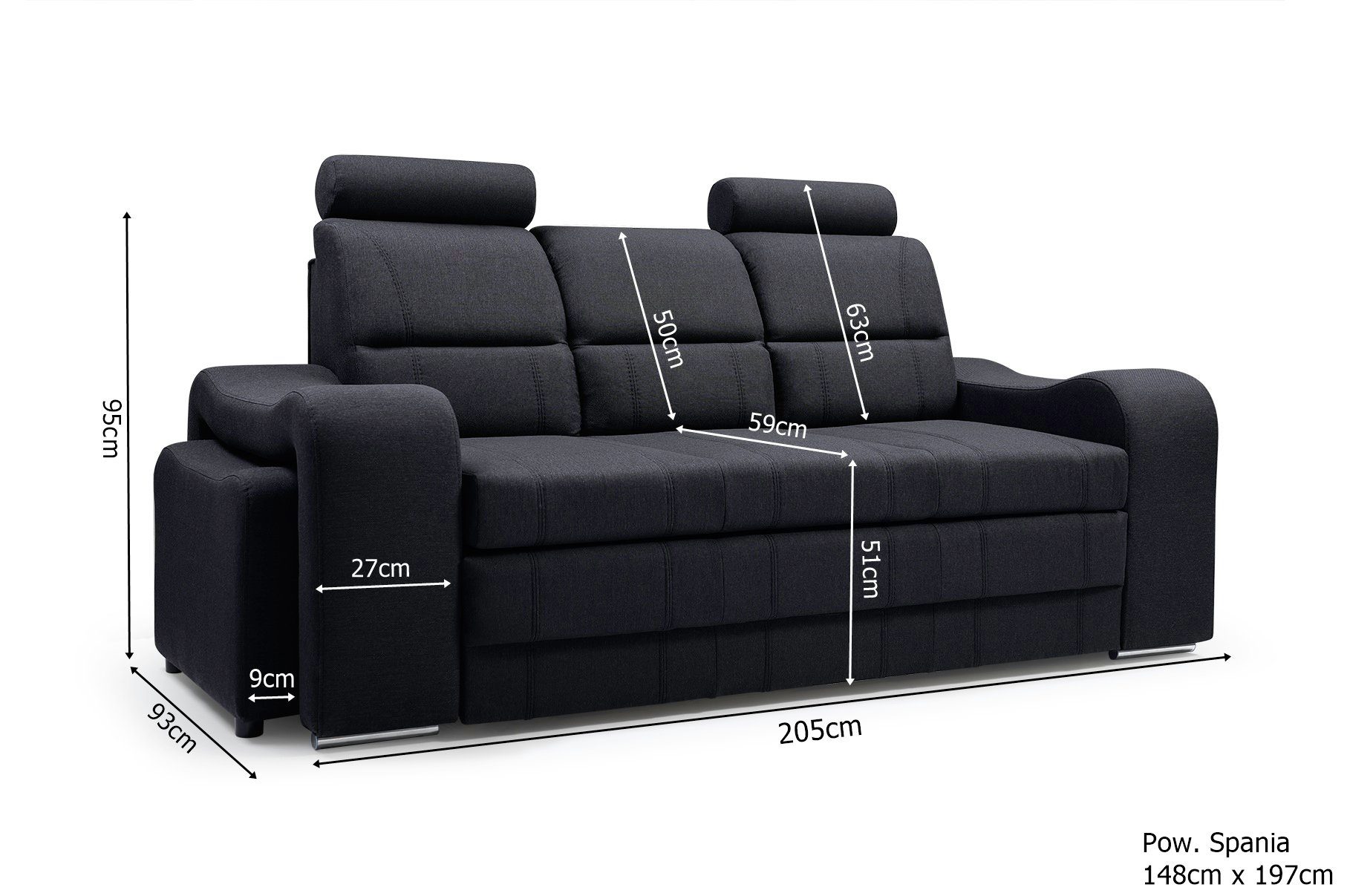 Siblo 3-Sitzer Funktionales Sofa Venus Hocker mit Schwarz