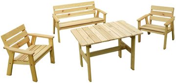 promadino Garten-Kindersitzgruppe Fehmarn, (4-tlg), aus Kiefernholz, 1 Bank, 1 Tisch, 2 Stühle
