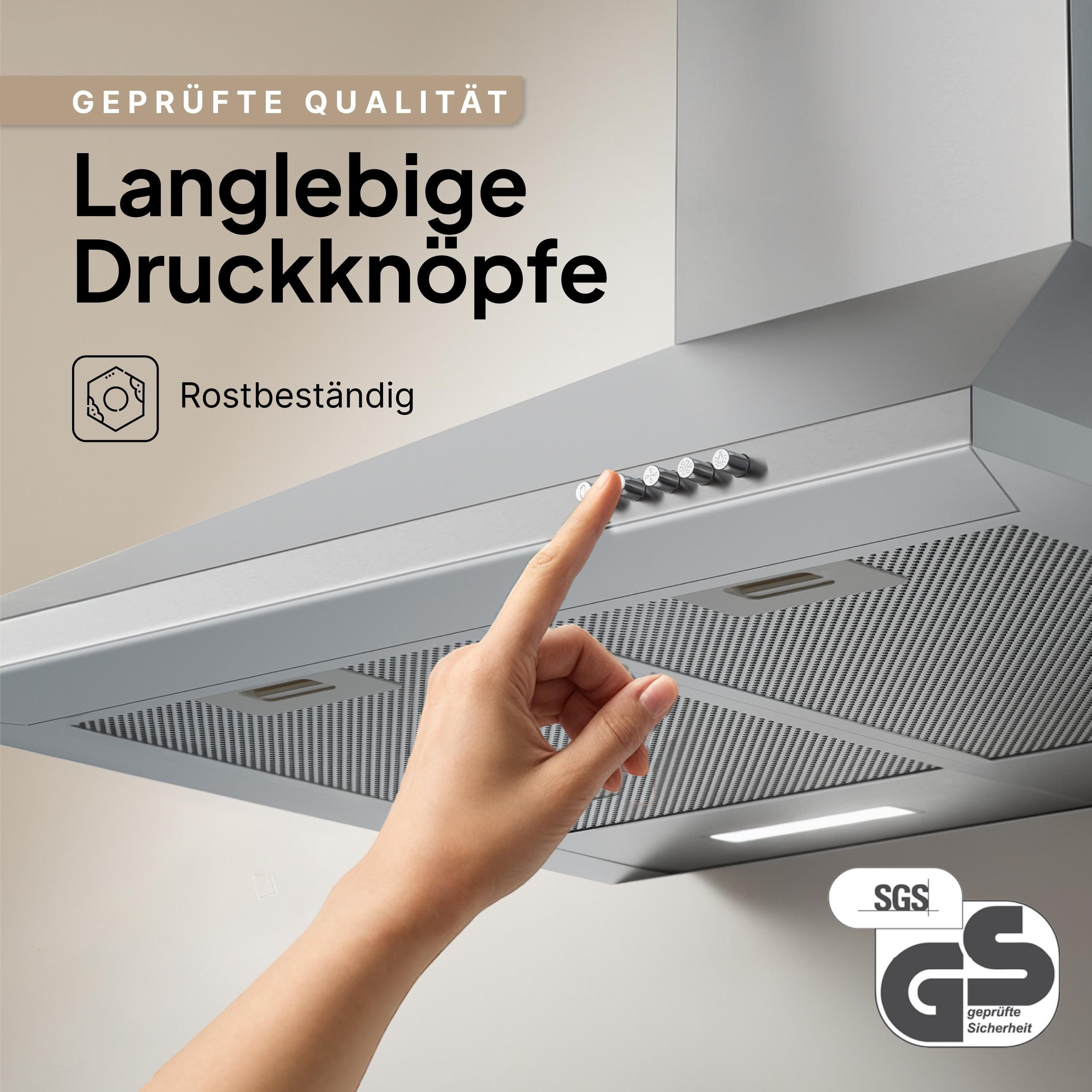 Levivo Wandhaube A+++ Dunstabzugshaube 60cm und 90cm Umluft & Abluft mit 410 m³/h A+++ Dunstabzugshaube 60cm und 90cm Umluft & Abluft mit 410 m³/h, Aktivkohlefiltern, Fettfiltern, LED-Beleuchtung