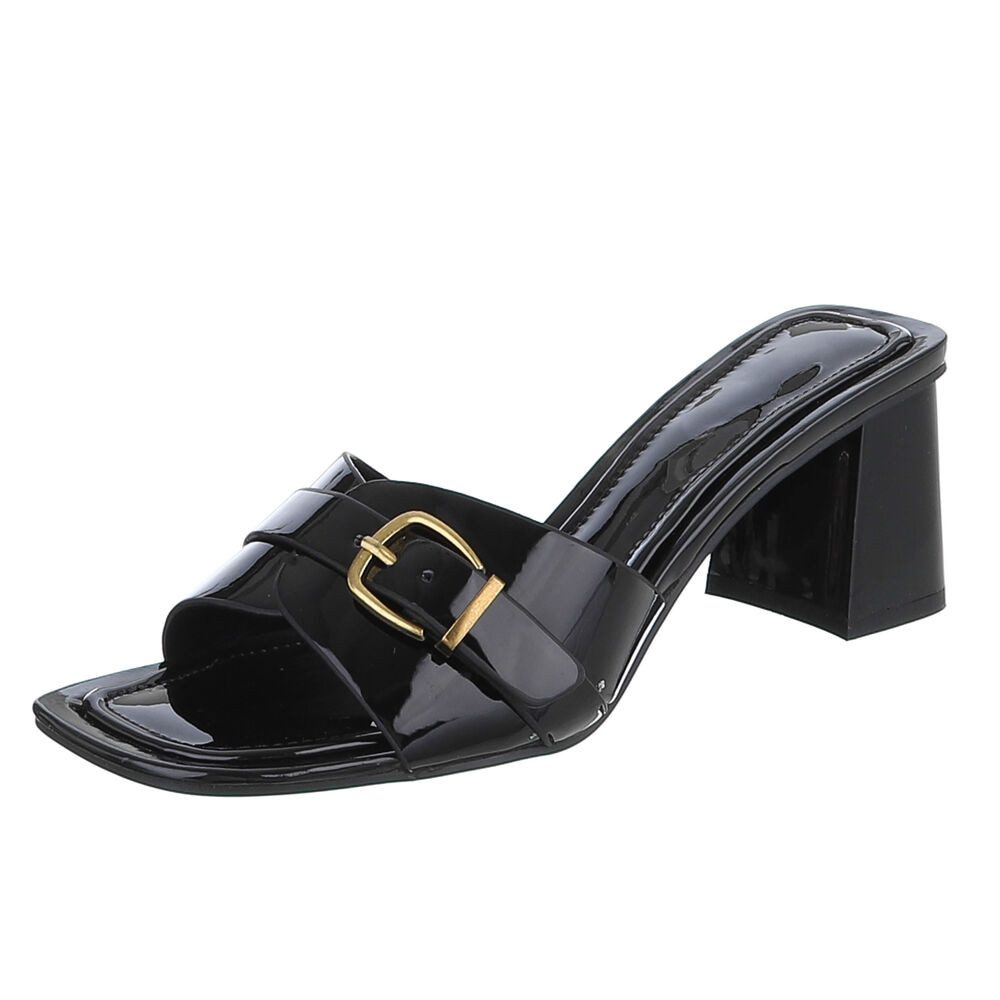 Ital-Design Damen Sandalette mit Blockabsatz und Schnalle Pantolette (92002604) Blockabsatz Pantoletten in Schwarz