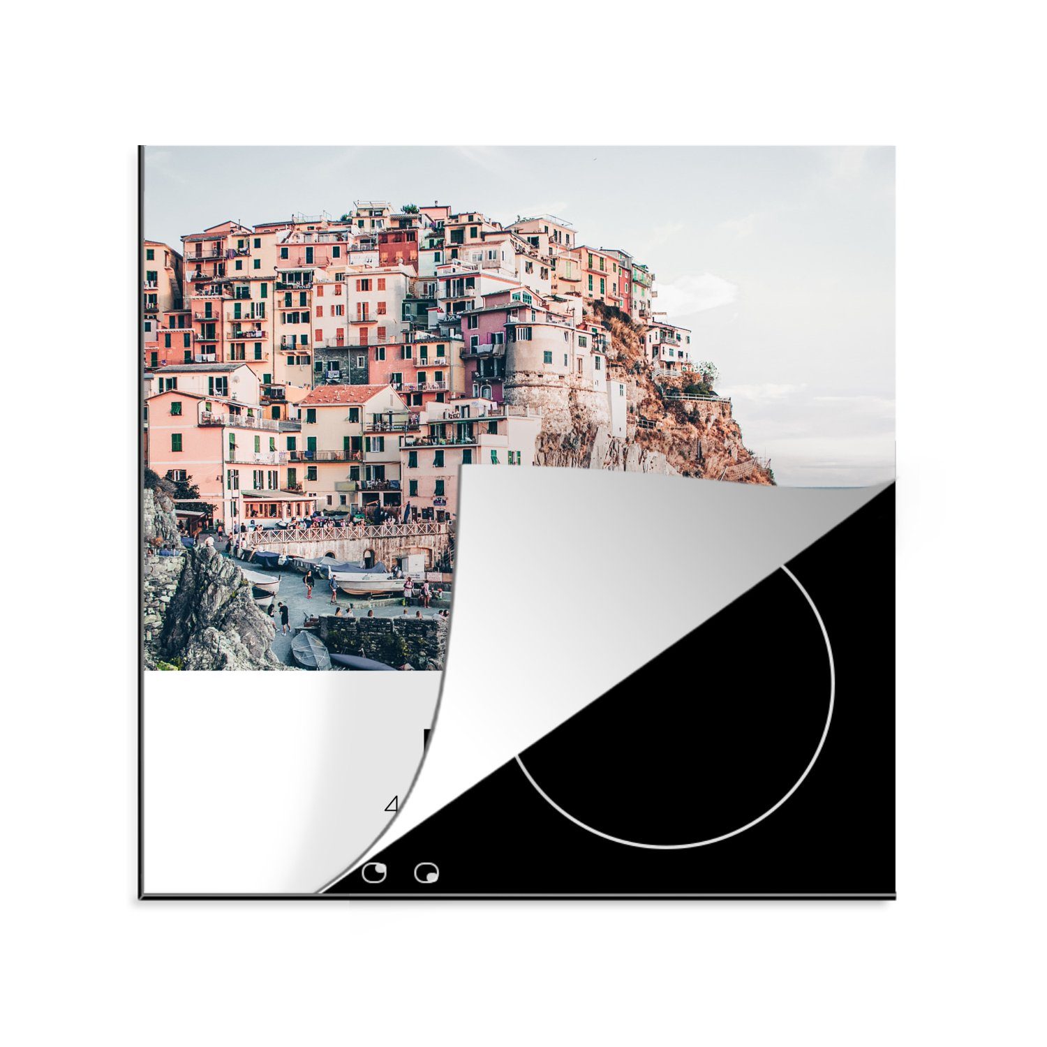 für MuchoWow Herdblende-/Abdeckplatte Cinque Amalfi, Italien Meer küche Terre - Arbeitsplatte tlg), 78x78 (1 cm, Vinyl, Ceranfeldabdeckung, - -