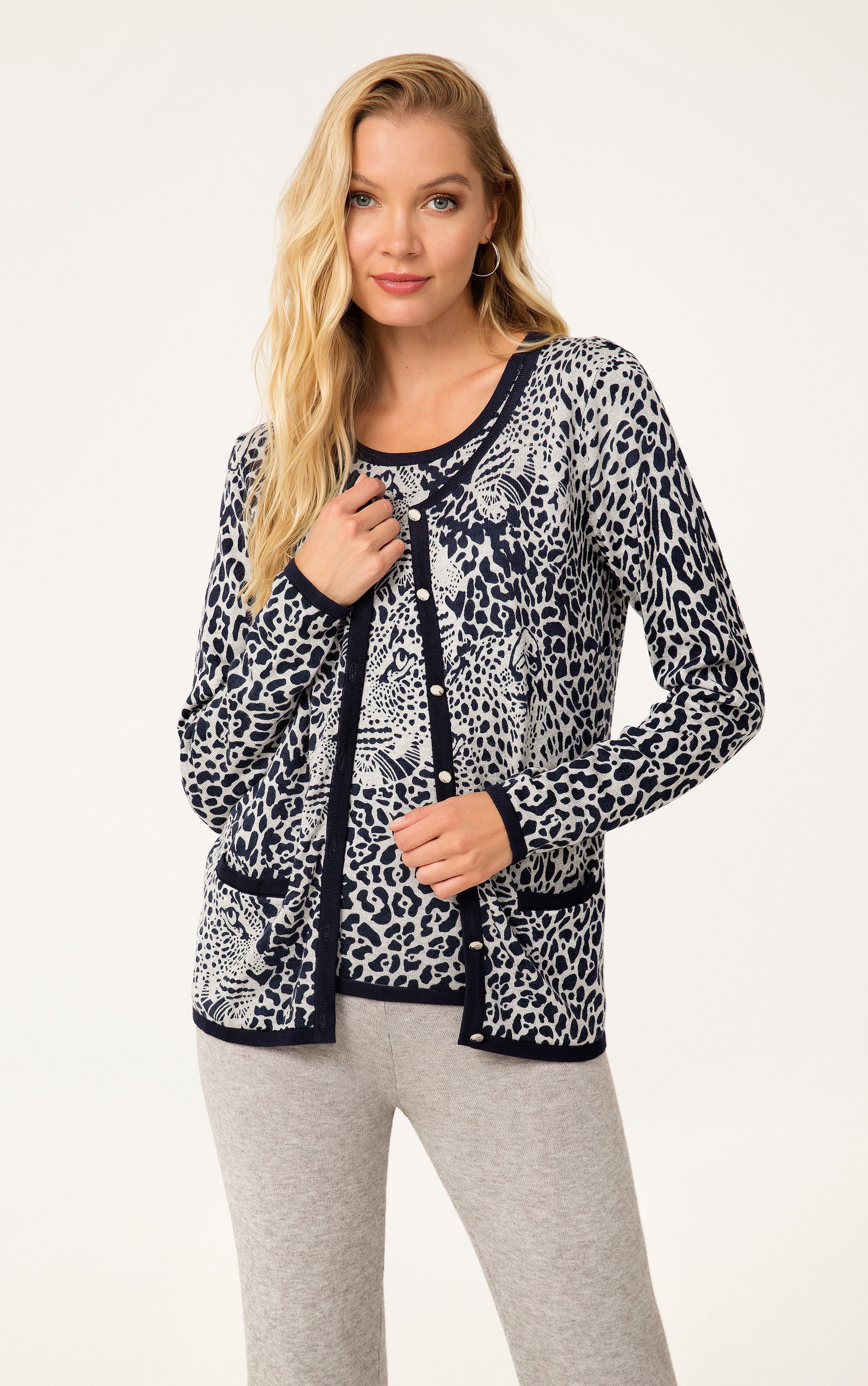 Passioni Cardigan Twinset mit marineblauem und günstig online kaufen