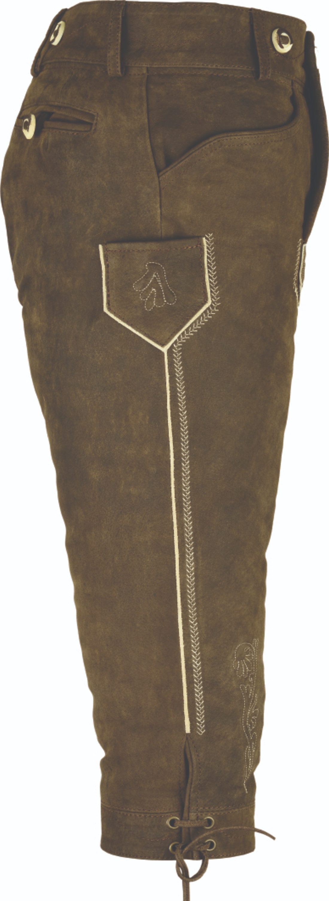 Fuente Leather Wears Lederhose Antik Nubuk Braun Leder Trachtenlederhose Kniebund für Herren