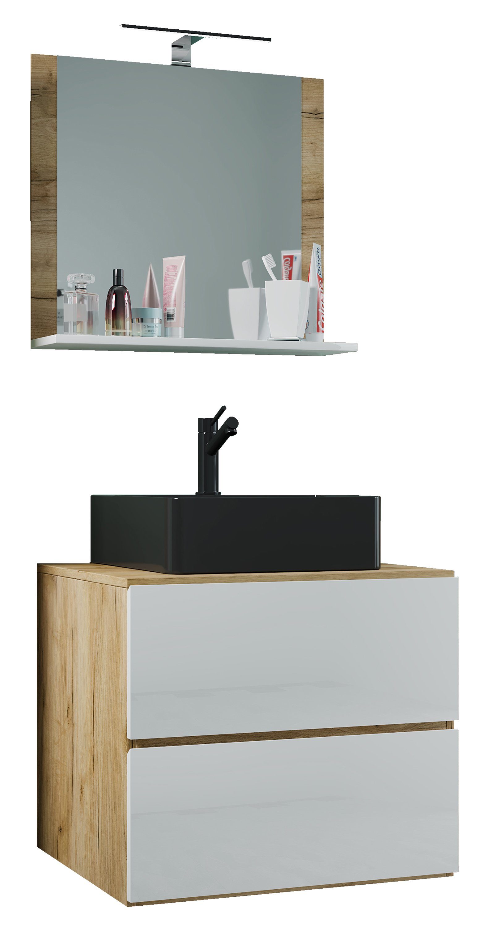 VCM Waschtisch 3 teilig Badmöbel-Set Waschplatz Lendas (Set, 3-St., 1x Unterschrank 1x Waschbecken 1x Spiegel)