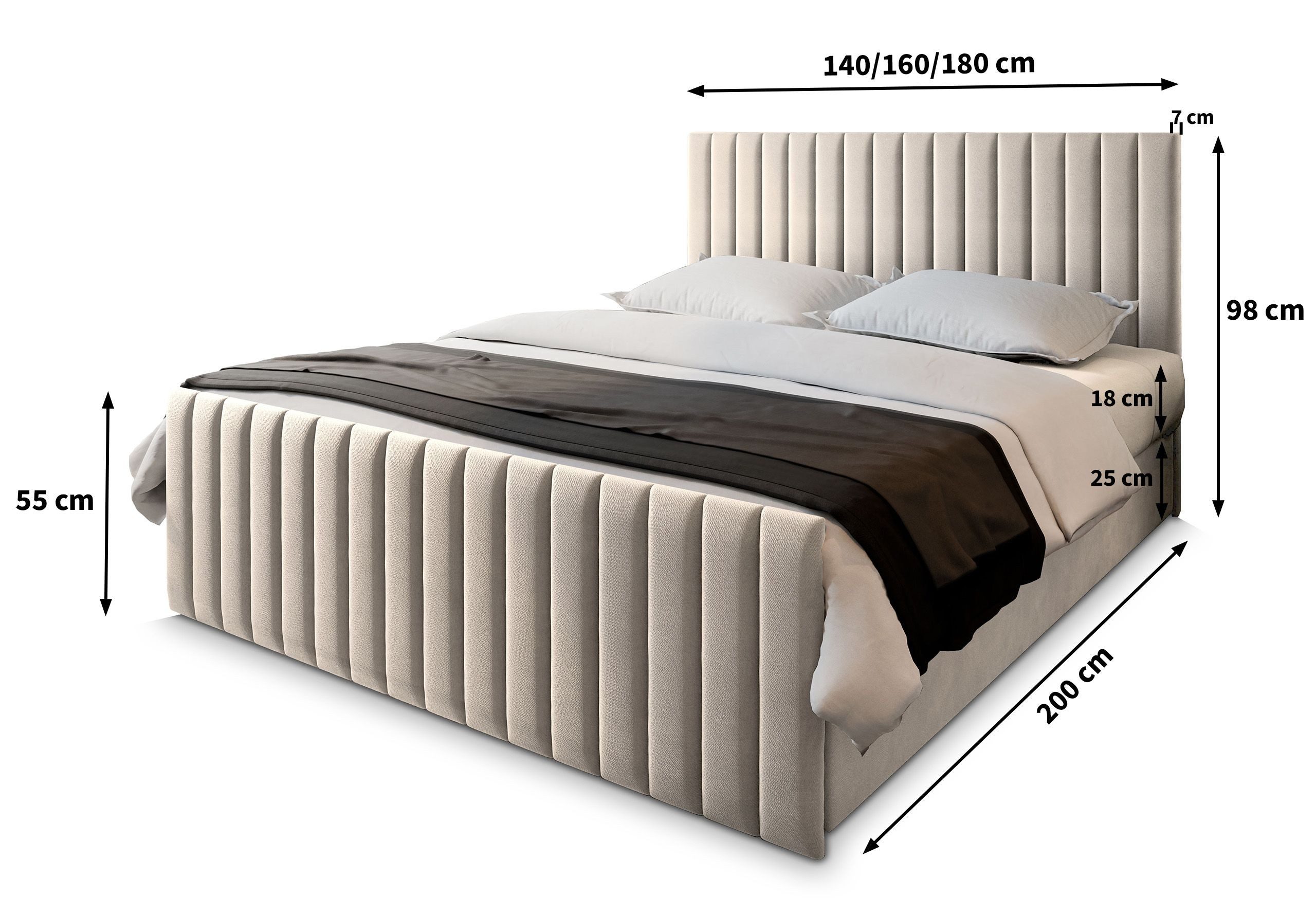 Masseno Boxbett ARION 140x200 cm mit Bonell Matratze und Topper, Doppelbett, Polsterbett mit Kopfteil, Boxspringbett – Bild 4 von 5