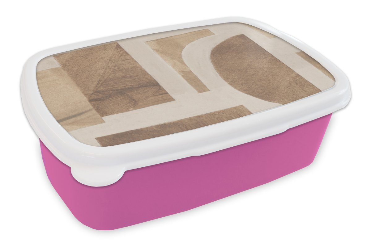 MuchoWow Lunchbox Formen - Abstrakt - Puzzle - Holz, Kunststoff, (2-tlg), Brotbox für Erwachsene, Brotdose Kinder, Snackbox, Mädchen, Kunststoff rosa